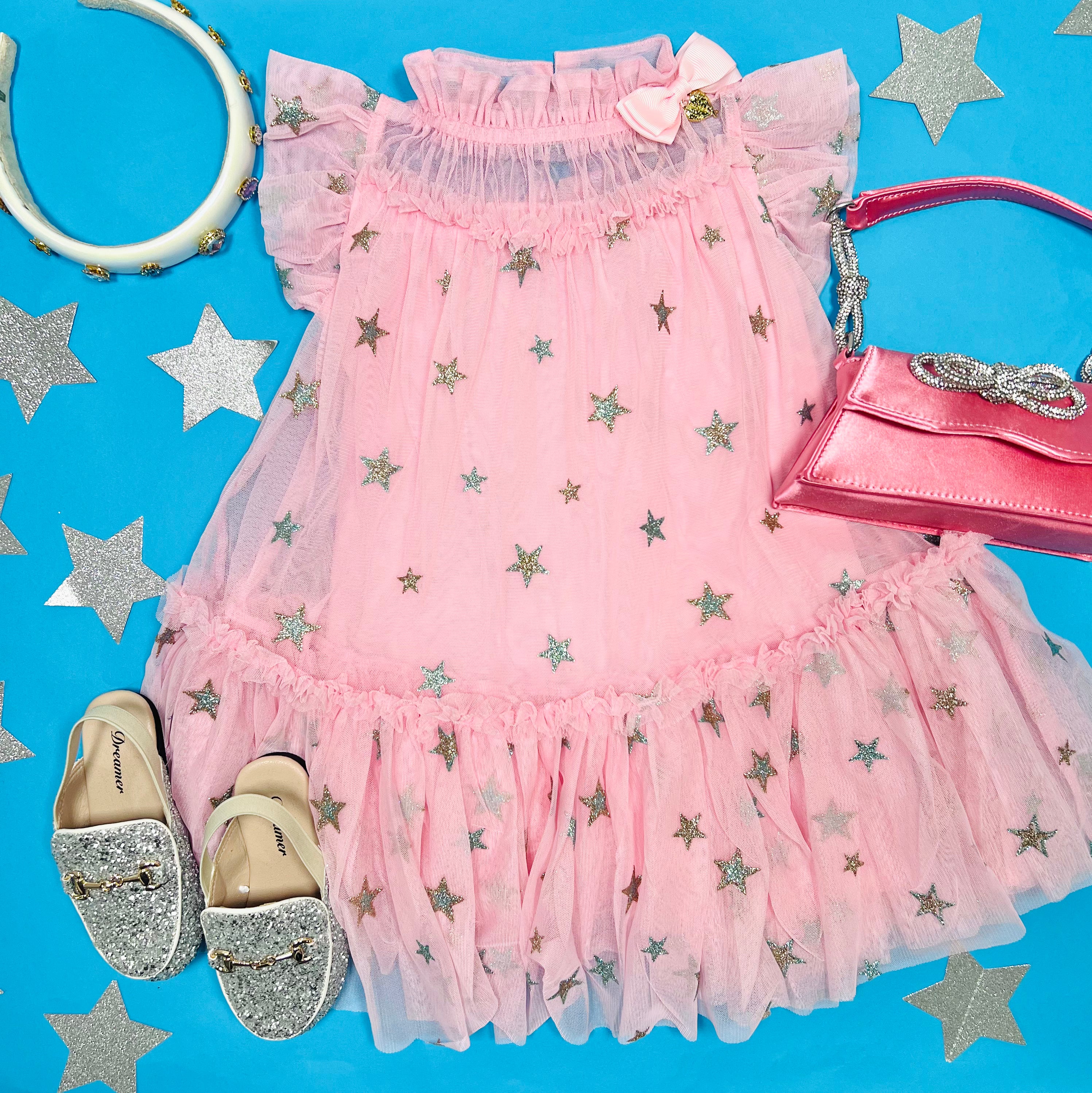 Marigold Stars Tulle Dress for Girls - Elegant Party Gown for Birthday, Flower Girl, and Special Occasions