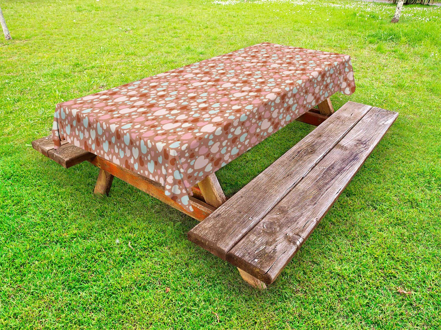 Ambesonne Valentine's Day Tablecloth - Colorful Hearts Love Theme, Washable Picnic Table Cover 58x120 Inches, Pale Blue & Pink - Perfect for Outdoor Dining, Romantic Dates, and Picnic Decorations