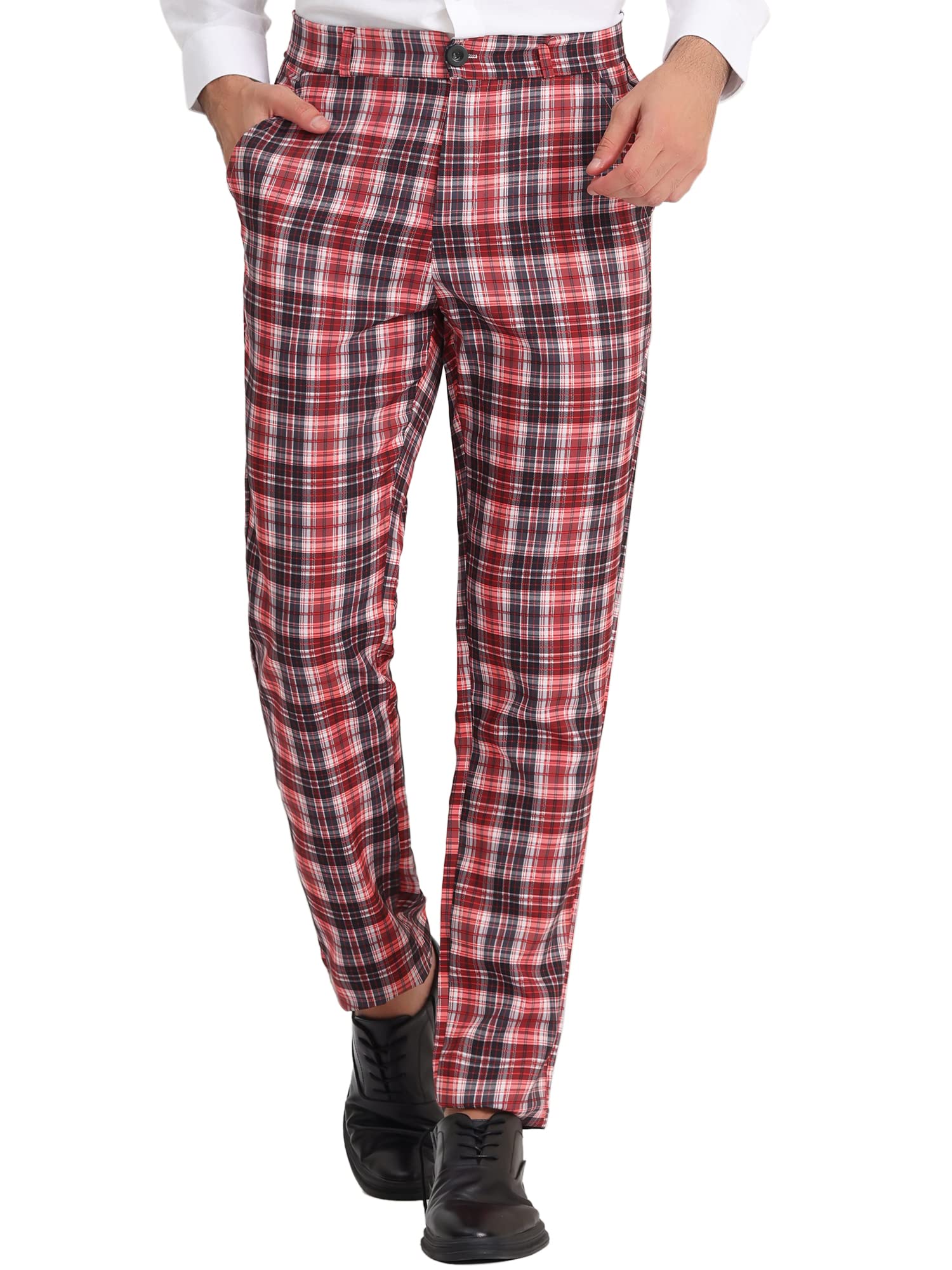 Lars Amadeus Men's Checkered Dress Pants - Flat Front Regular Fit Plaid Slacks for Work, Prom & Business Casual | Office Wear, Formal Events & Professional Occasions