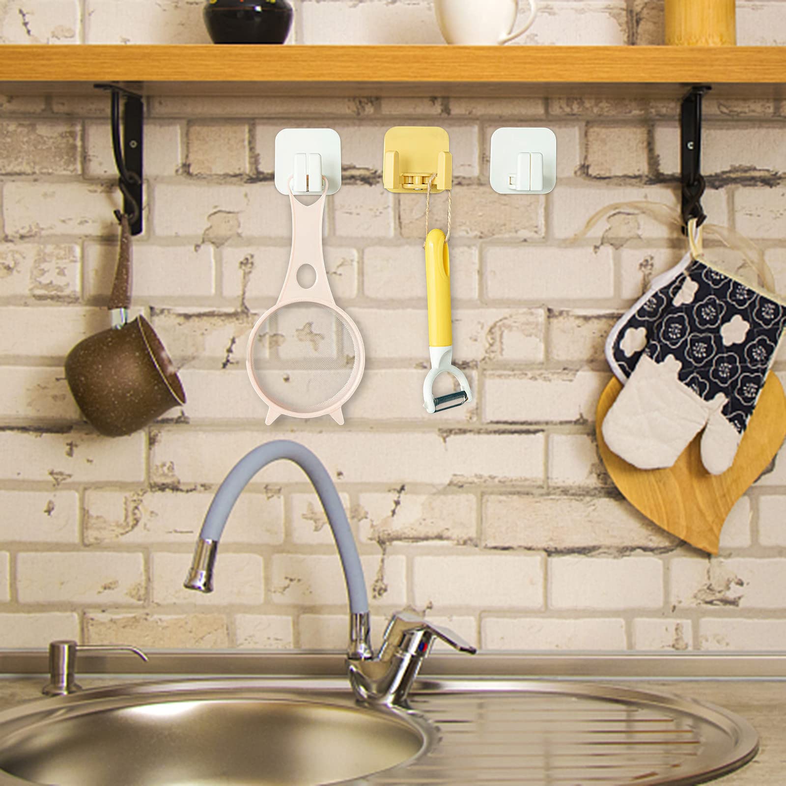 2PC Heavy Duty Adhesive Hooks - Strong Wall Hangers for Keys, Bags & Small Objects, Convertible Single/Double Hook Design - Perfect for Kitchen, Refrigerator & Home Organization