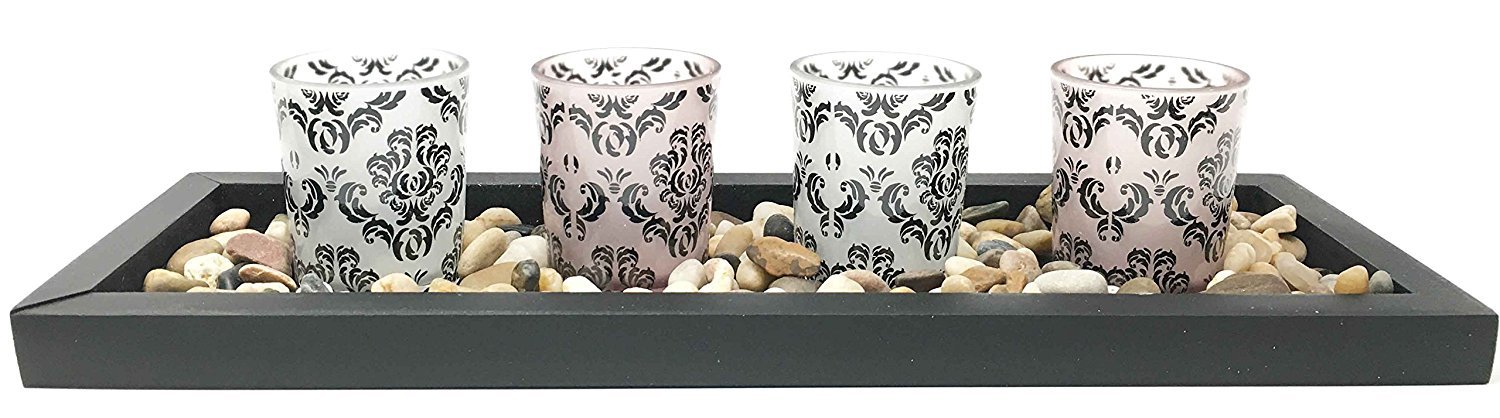 Beautiful Inspirational Home Block Letters Candle Holder Set with Pebble Stones - 4 Piece Decorative Tray for Serene Ambiance | Perfect for Living Room, Bedroom, and Wedding Decor