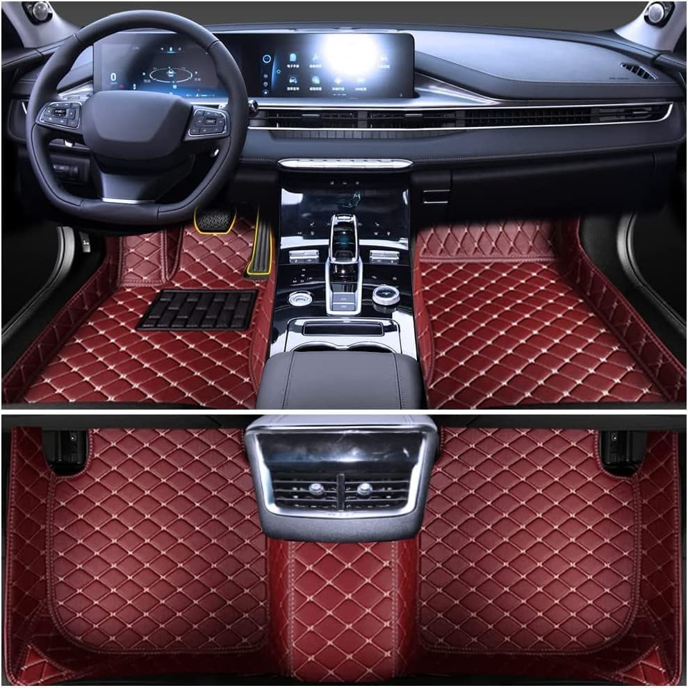 Premium Custom Fit Floor Mats for Volkswagen Jetta 2013-2019 - Luxury Leather, Waterproof, Non-Slip Full Coverage Car Floor Liners Complete Set (Wine Red) | Perfect for All-Weather Protection & Enhanced Interior Style