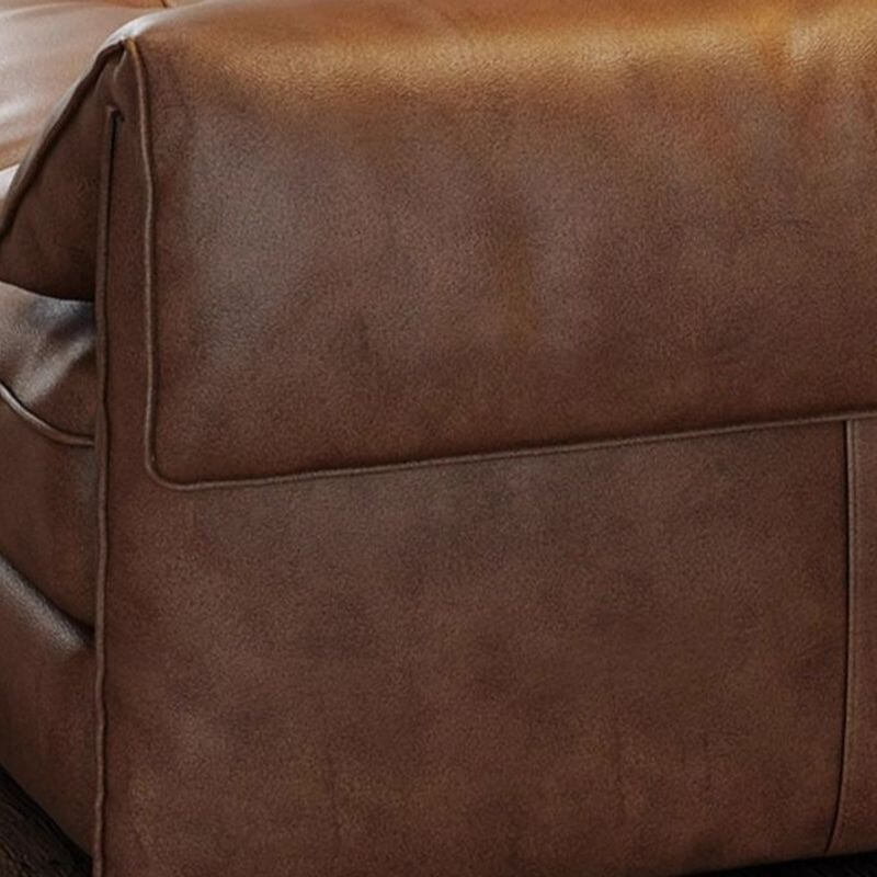 Minimalist Waterproof Auburn Leather Floor Sofa - 3/4 Seater Modern Sectional Couch for Living Room, Lounge & Small Spaces