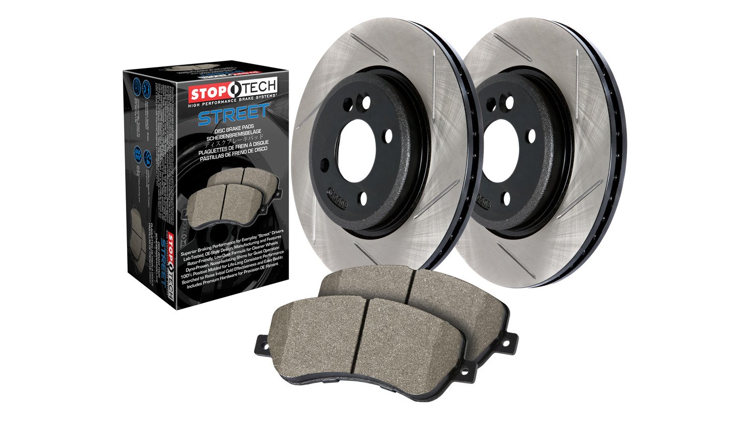 Stoptech 937.61504 Slotted Rear Street Axle Pack - High-Performance Brake Rotors for Racing & Daily Driving