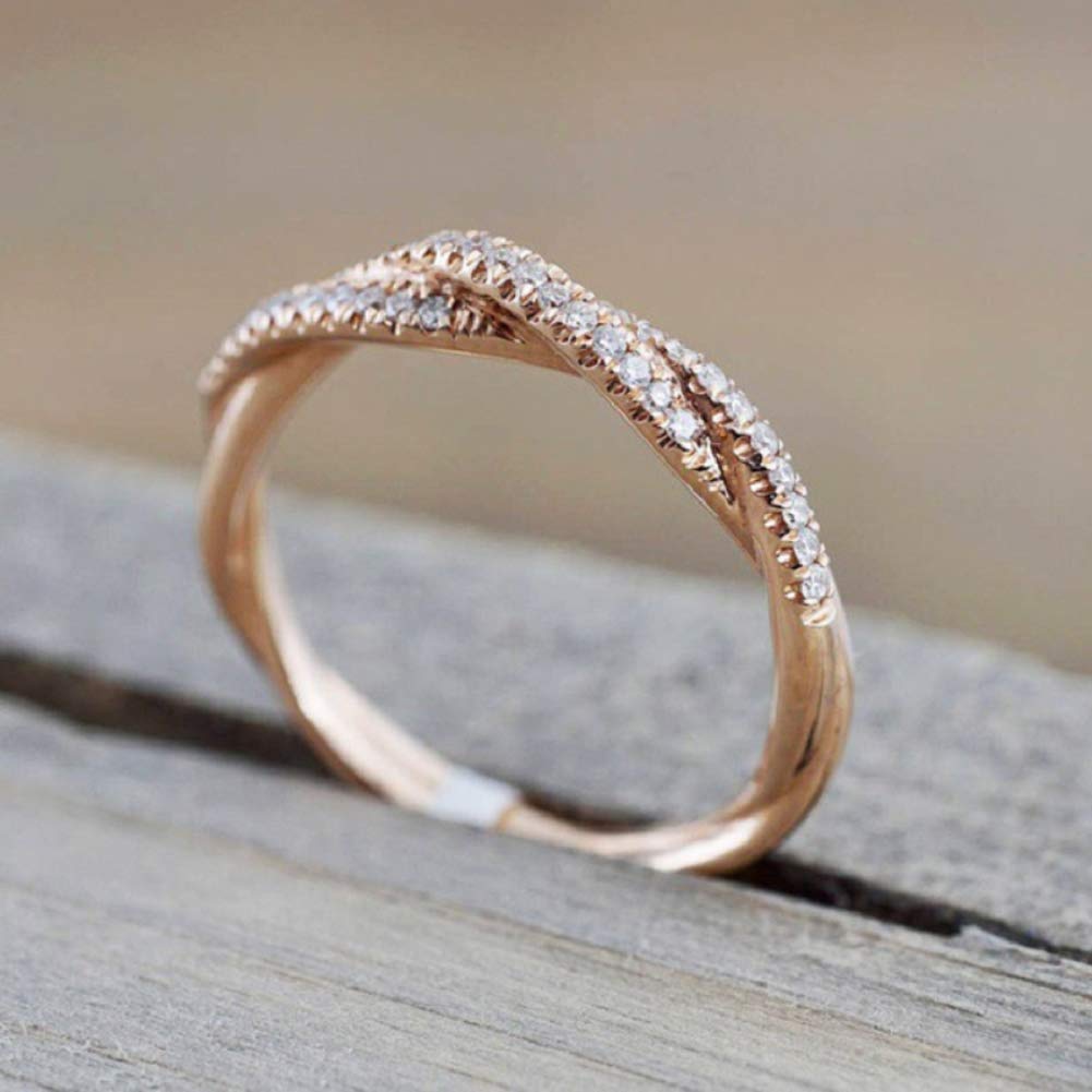 Elegant Rose Gold Stackable Twisted Ring for Women - Wedding, Party, Anniversary Jewelry Gift - Size 6-10 (US 7) - Perfect for Bridal Showers, Date Nights & Special Occasions