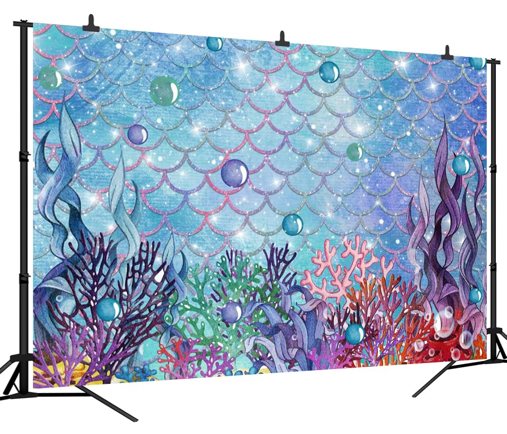 Under The Sea Mermaid Backdrop - 5x3ft Glitter Pearl Seabed Photography Background for Mermaid Birthday Party, Baby Shower & Underwater Theme Decor | Perfect for Birthday Photography, Baby Showers, Themed Parties & Event Decorations