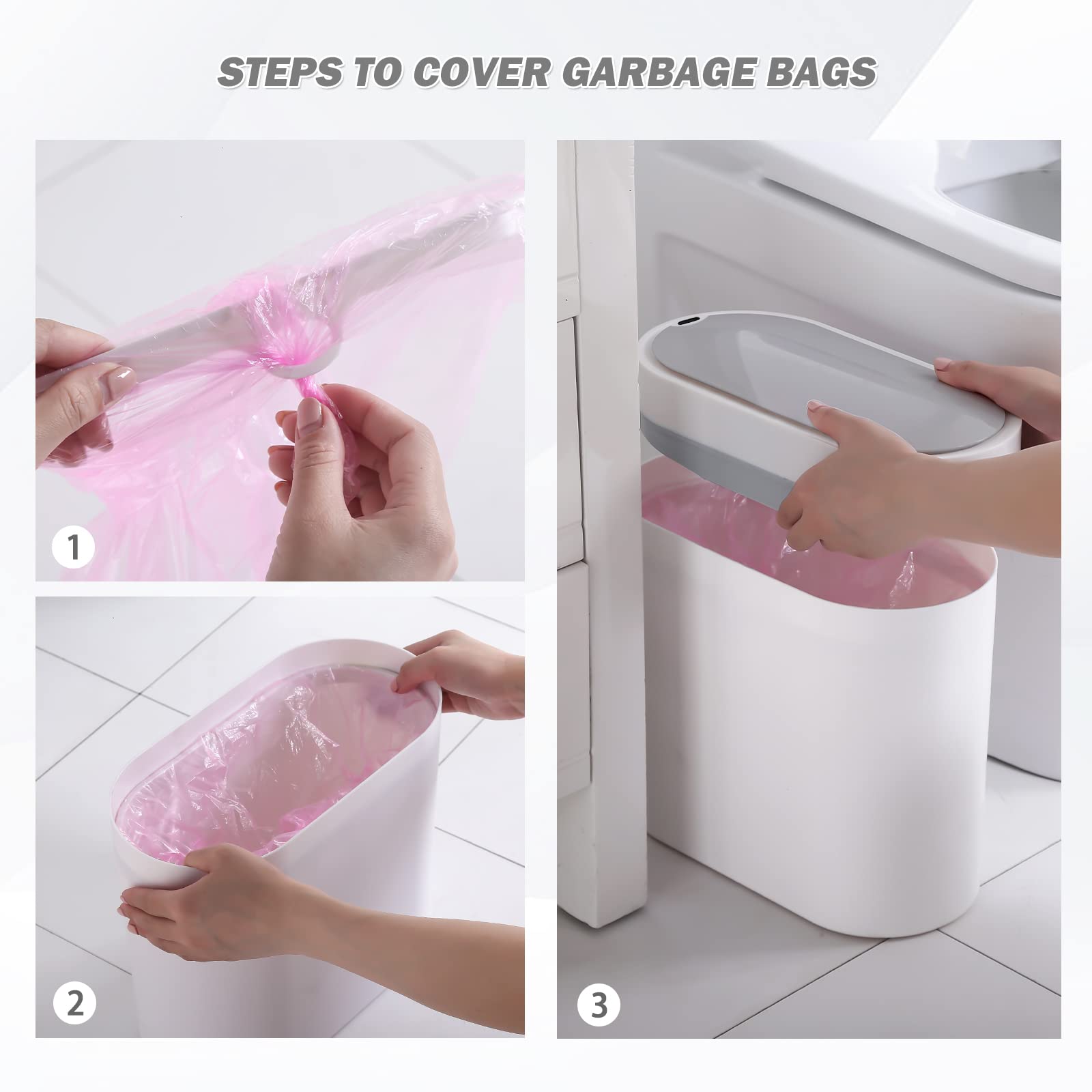 2 Gallon Slim Motion Sensor Trash Can with Lid - Automatic Plastic Garbage Bin for Bathroom, Bedroom, Living Room, Toilet & Office (Pink) | Hands-Free Waste Disposal for Home & Commercial Spaces