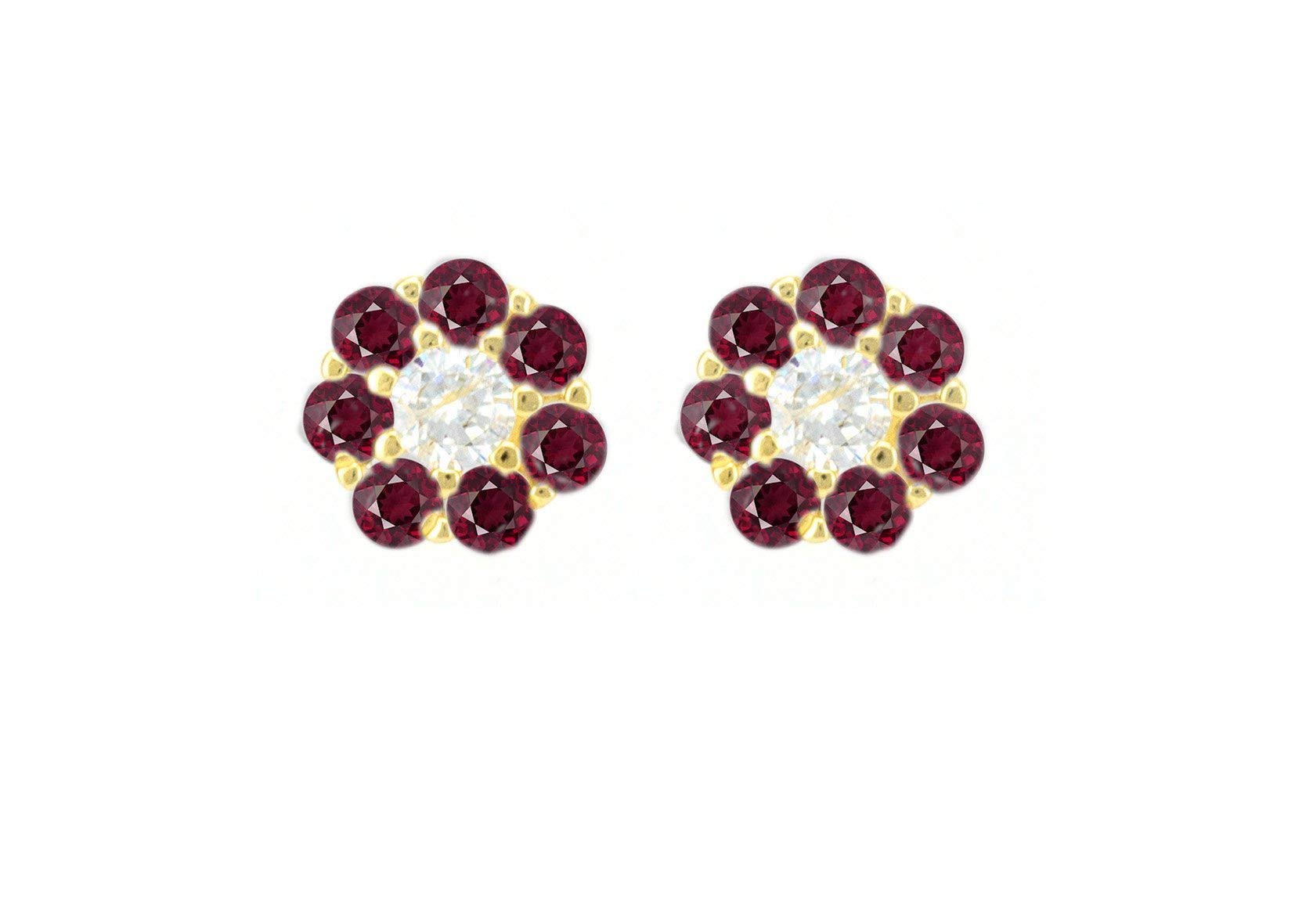 14K Solid Gold Red Garnet Flower Stud Earrings for Women - January Birthstone Gemstone Jewelry - Perfect for Gifts, Weddings & Everyday Elegance