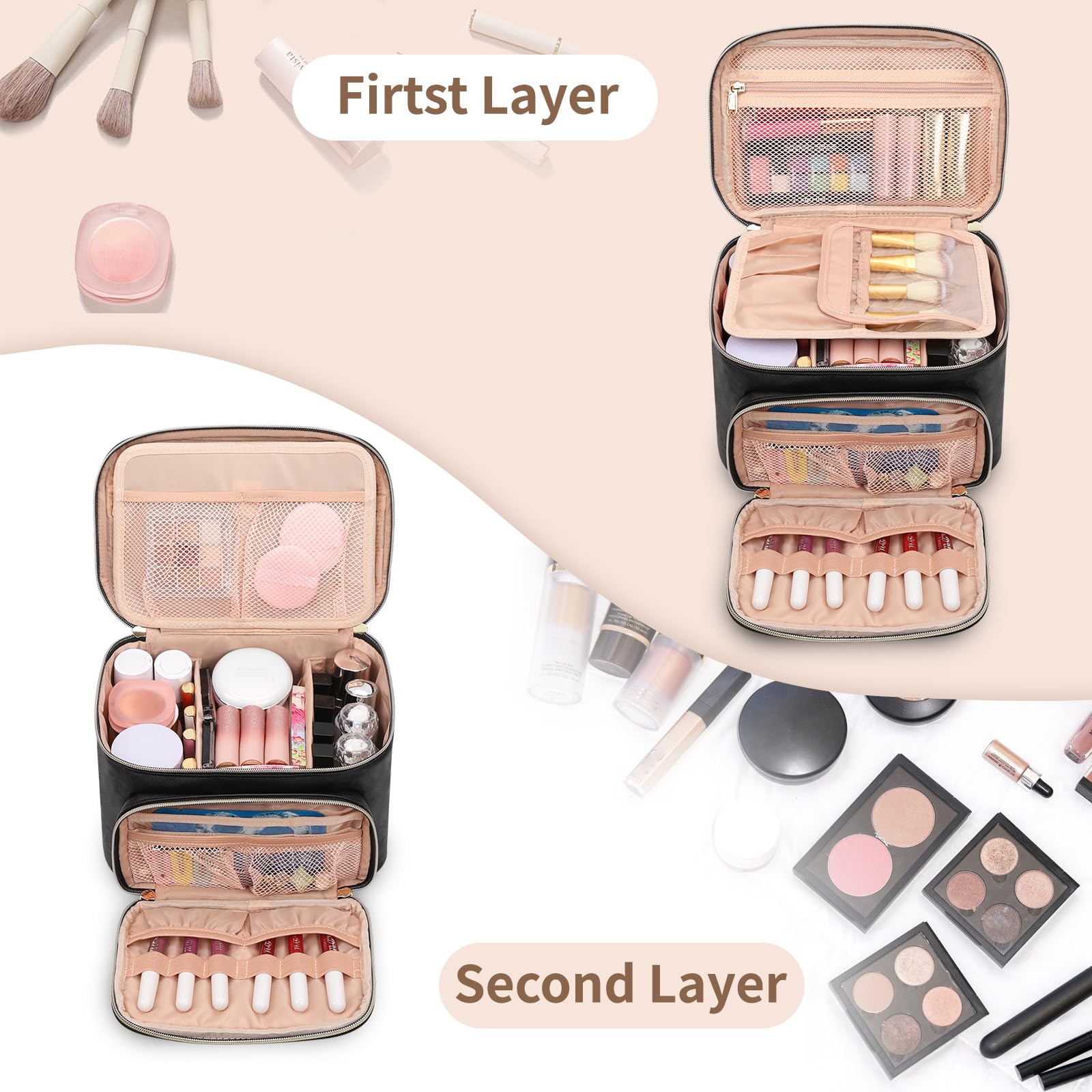 Large Waterproof Makeup Bag for Women - Travel Cosmetic Organizer with Removable Dividers, Perfect for Travel & Daily Use