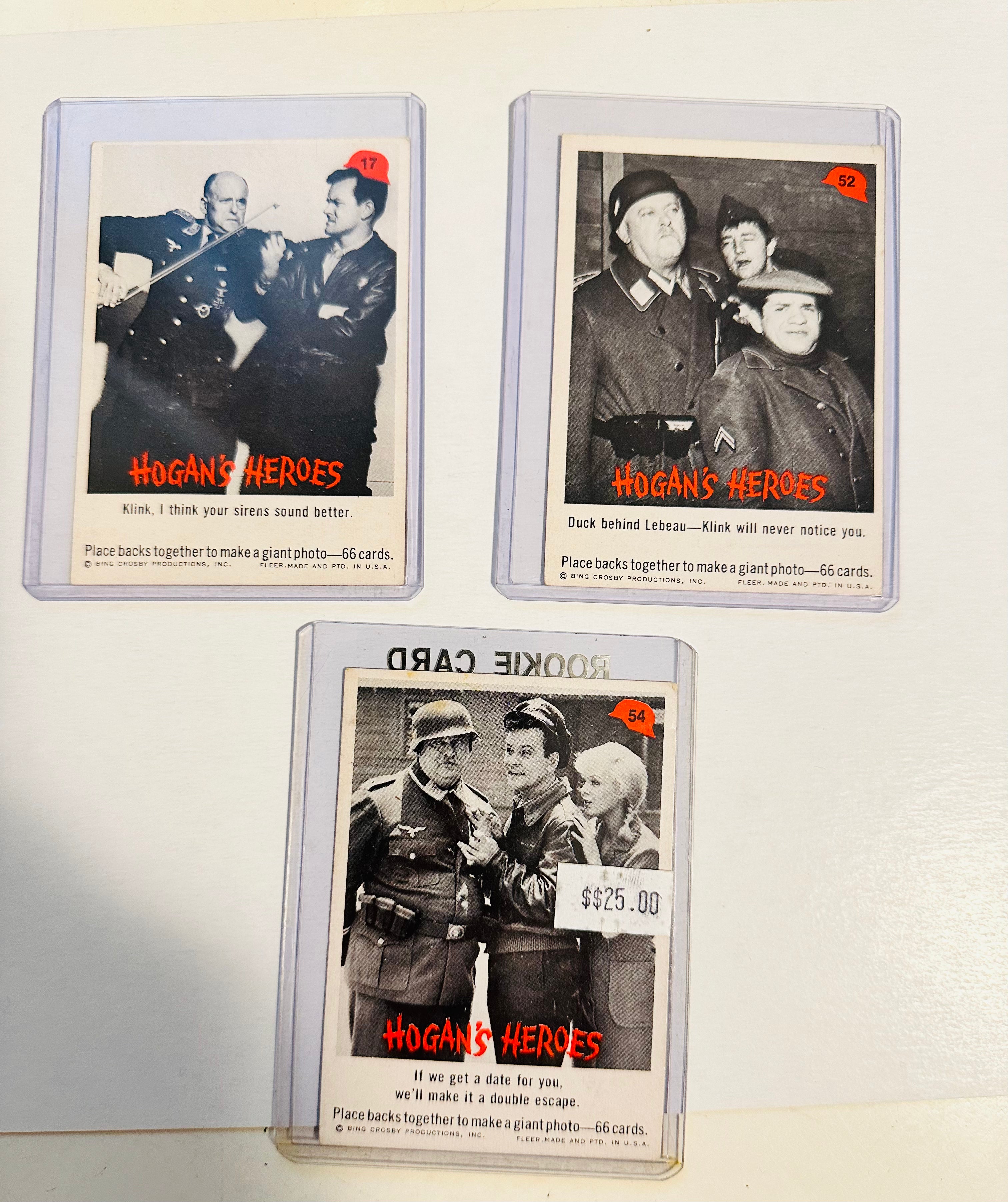 Vintage Hogan's Heroes Trading Cards Lot - Rare 1965 Collectible Set (3 Cards) - Perfect for TV Show Memorabilia Collectors & Nostalgic Gift Ideas