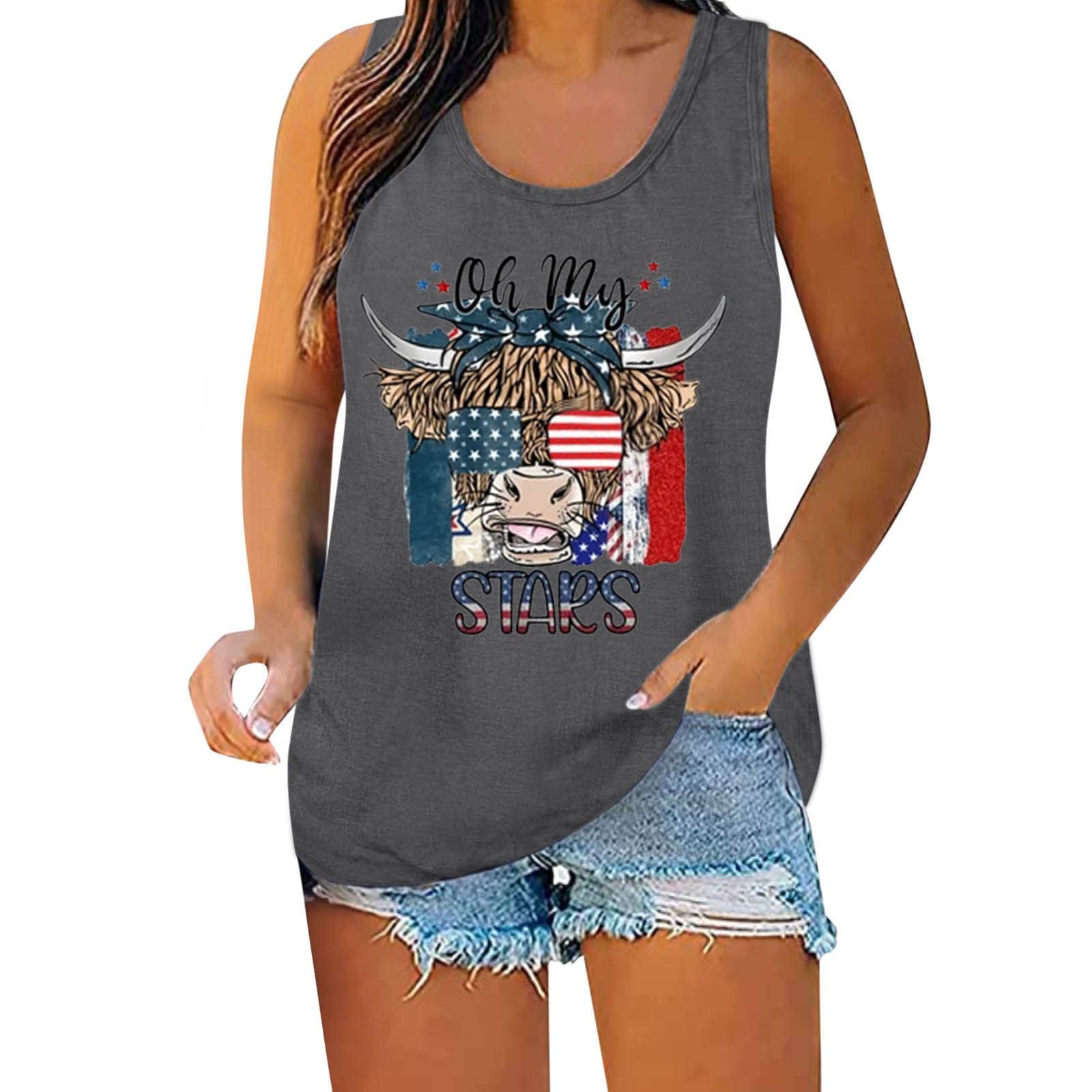 Women's Sleeveless Tank Tops - Patriotic Independence Day Print Athletic Shirts for Summer | Casual Workout & Outdoor Activities