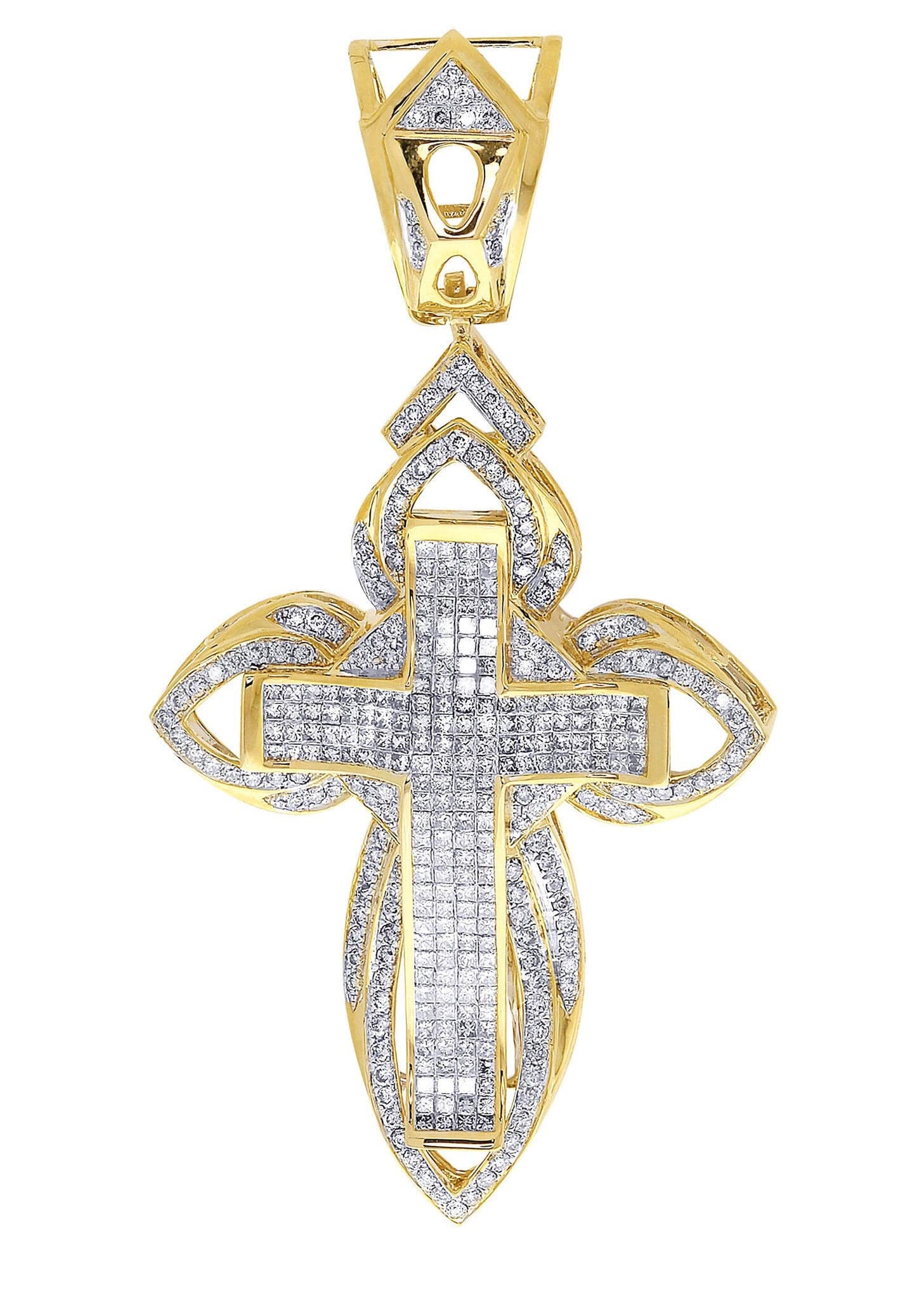 3.36 Carat Diamond Cross Pendant Necklace - 16.76 Grams Solid Gold Religious Jewelry for Women - Perfect for Baptism, Confirmation & Special Occasions