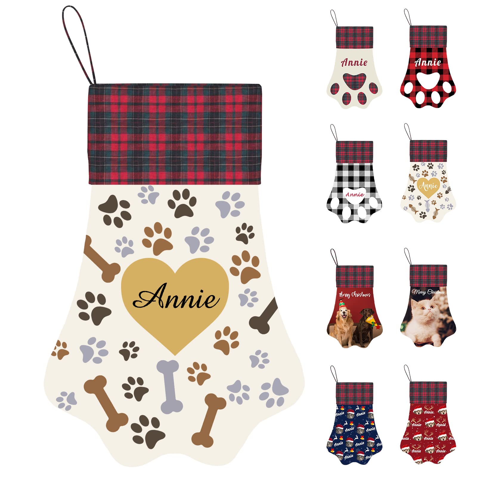 Custom Personalized Christmas Stockings for Dogs & Cats - Large 17 Inch Paw Shape Pet Stocking with Name & Photo - Handmade Xmas Hanging Gift Bag for Candy & Treats | Perfect for Holiday Decor, Pet Lover Gifts & Family Christmas Traditions