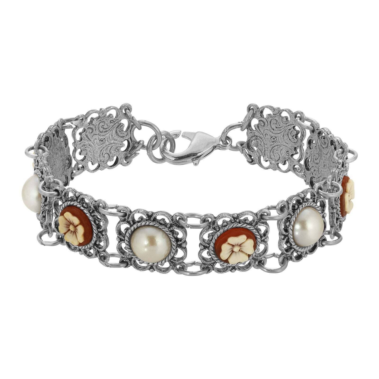 1928 Vintage Floral Link Bracelet - Faux Pearl & Ivory Flower Stone Jewelry for Women - Perfect for Weddings, Parties & Special Occasions
