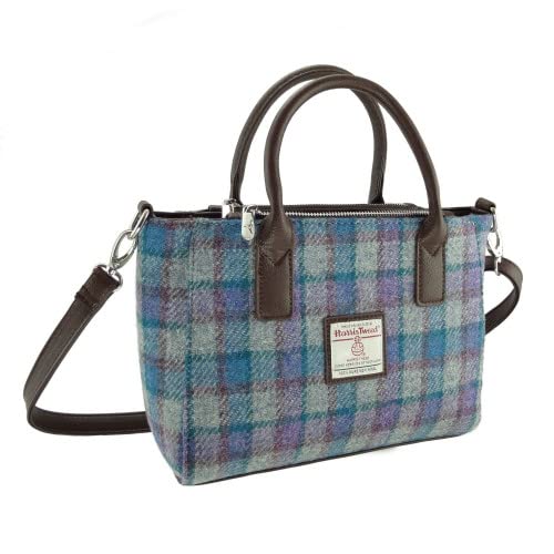 Authentic Harris Tweed Ladies Small Tote Bag with Magnetic Closure & Leather Straps - Handwoven Scottish Fabric - Perfect for Work, Travel & Everyday Use