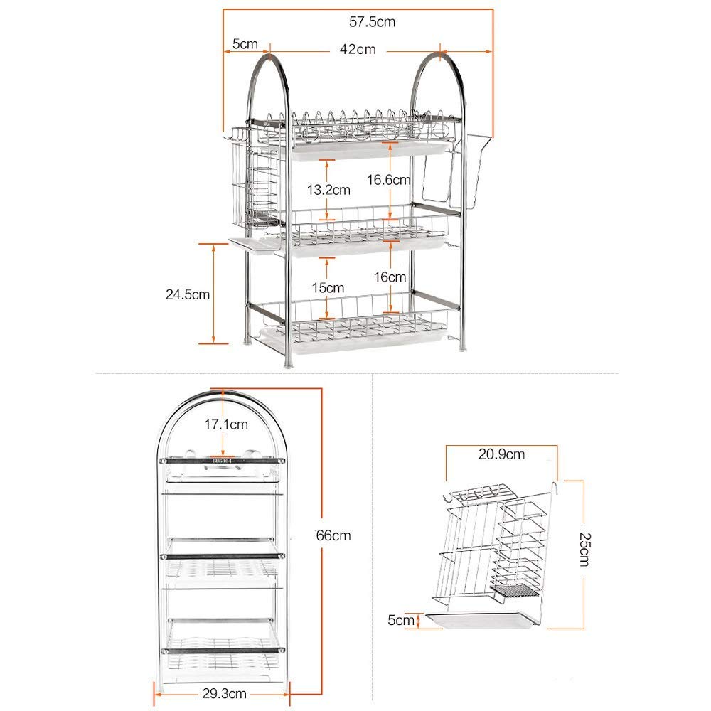 3-Tier Kitchen Dish Drain Rack & Cutlery Organizer - 57.5x29.3x66cm Tableware Storage Box for Forks, Spoons, Utensils - Perfect for Countertop Drying & Organizing in Small Kitchens, Restaurants, and Dorm Rooms