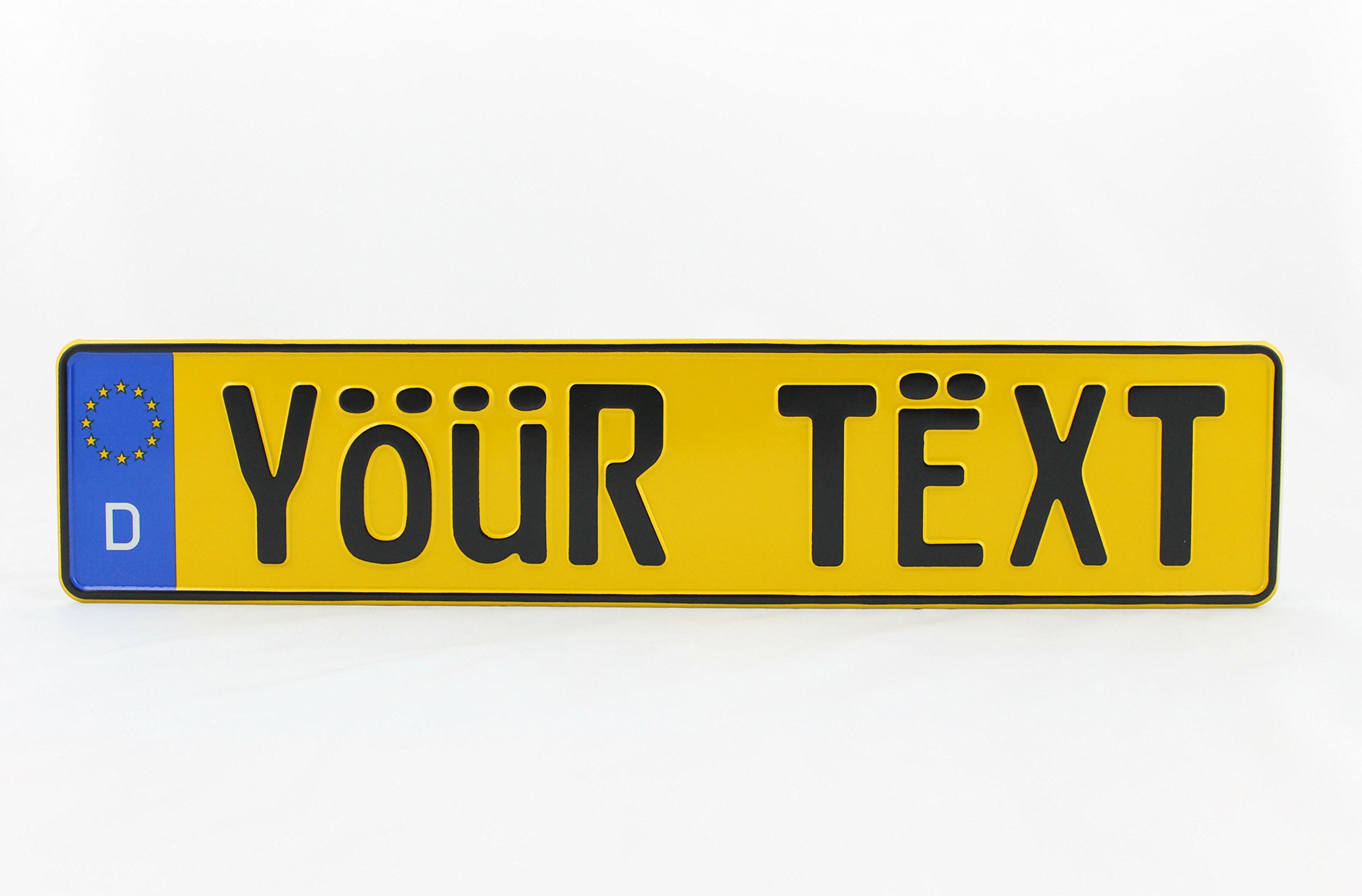Custom Embossed German Euro EU License Plate - D-Series Yellow Metal Car Tag for Vehicles, Motorcycles & Collectors