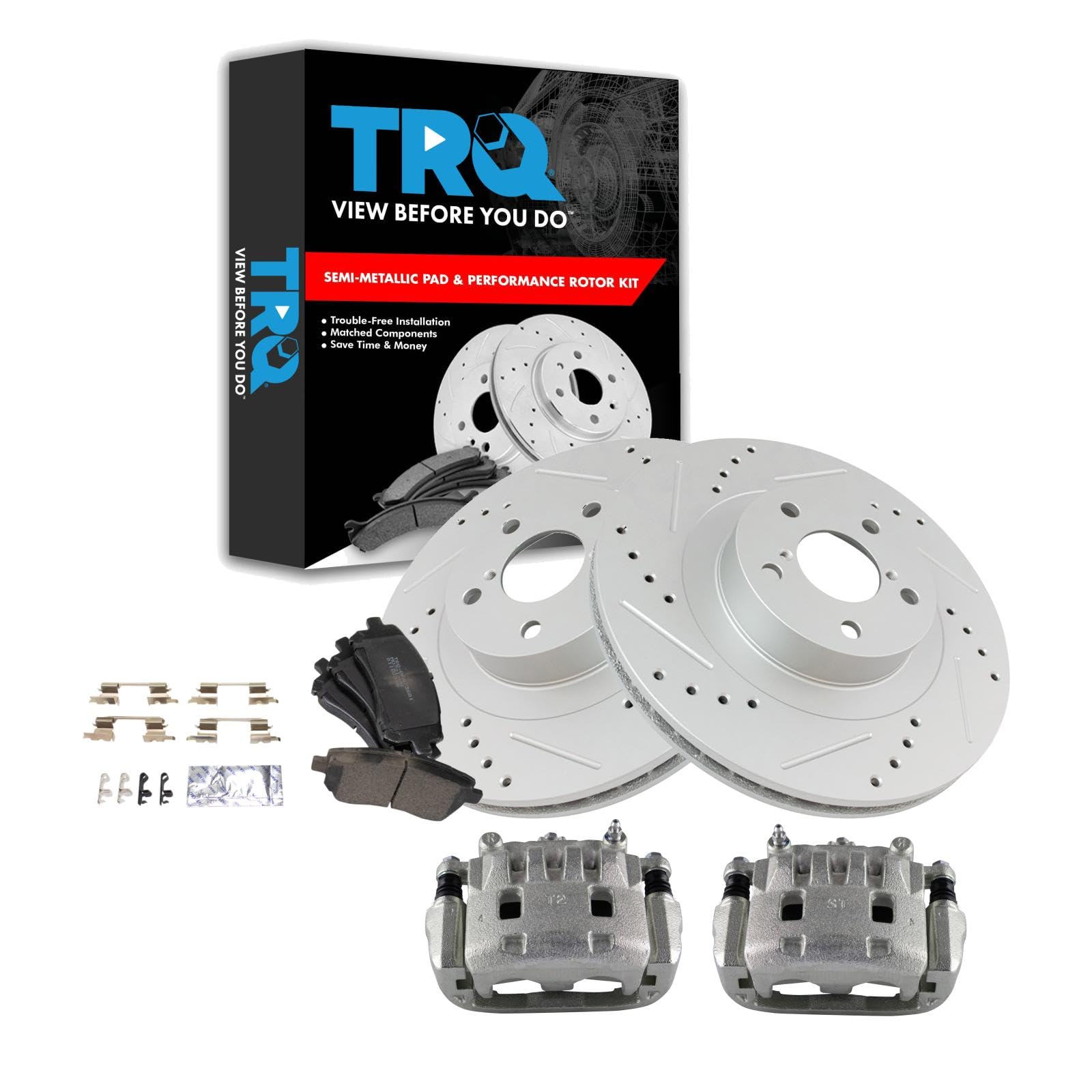 TRQ Front Performance Brake Pad & Rotor Kit - Semi-Metallic Vented Disc Brakes with G-Coating - Compatible with 2003 Subaru Impreza & 2002 Legacy - Perfect for Daily Driving & Performance Upgrades