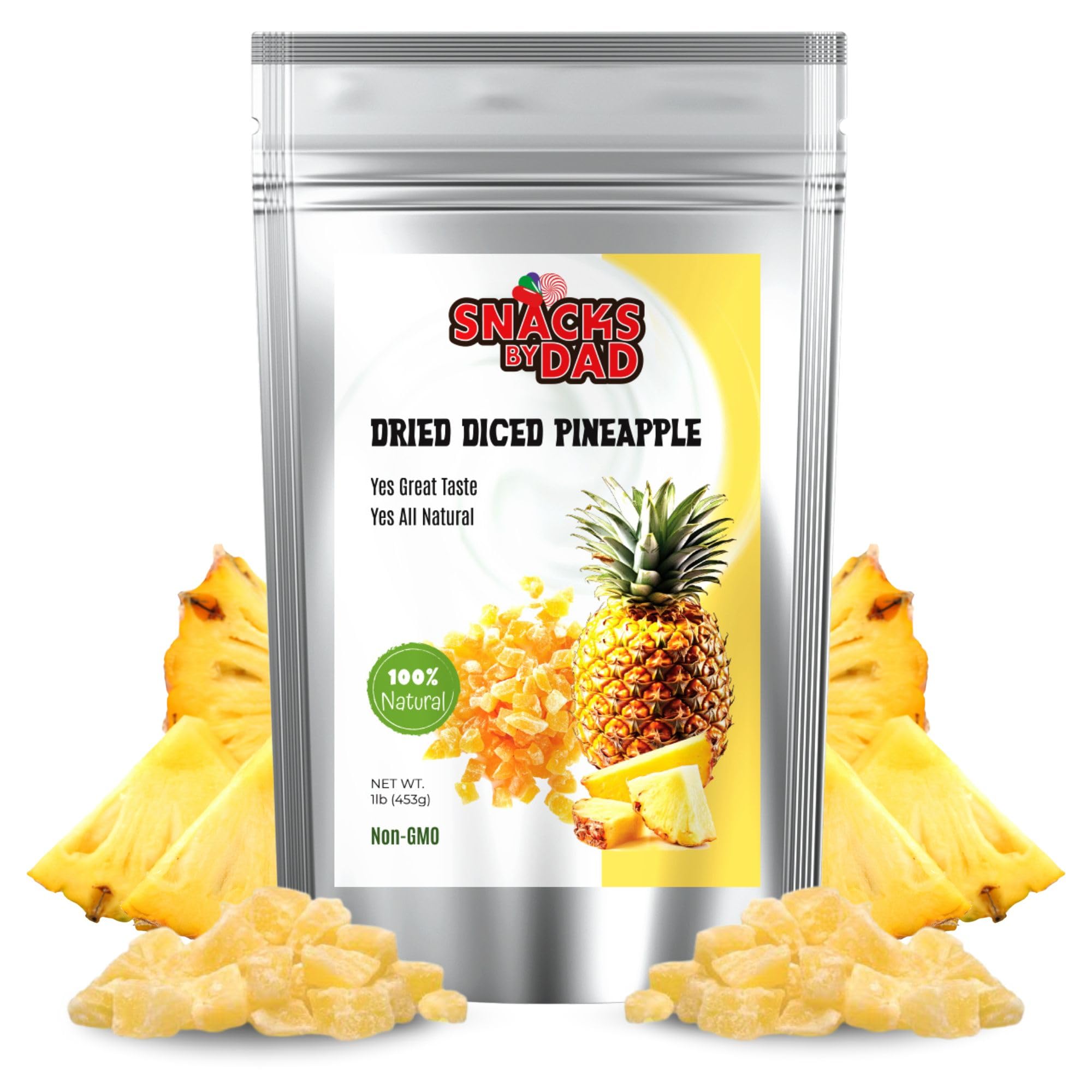 Organic Dried Pineapple Chunks – No Sugar Added, Gluten Free, Vegan Snack | 1 lb Resealable Bag | Healthy Dried Fruit for Kids & Adults | Perfect for Lunch Boxes, Hiking, Travel & Office Snacking