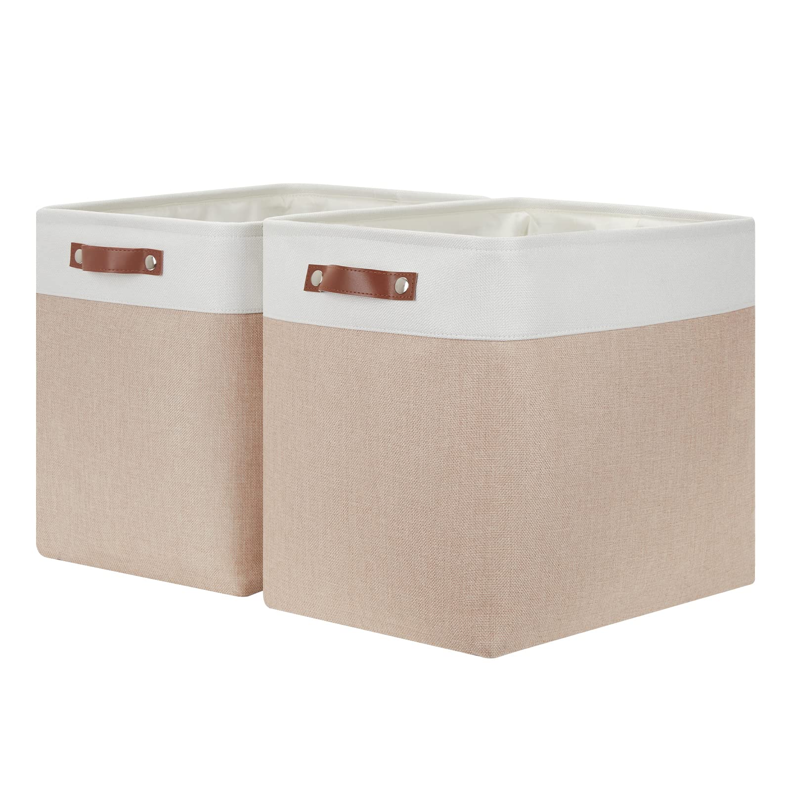 Large Fabric Storage Basket for Shelves - Collapsible Canvas Bin with Handles for Home & Closet Organization (White/Beige) - Perfect for Bedroom & Nursery Storage