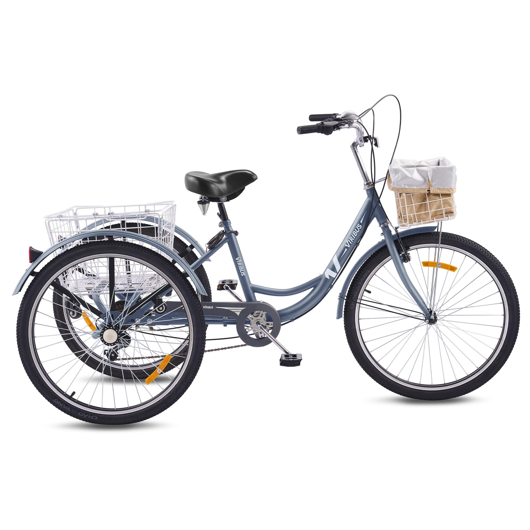 Viribus 24-26 Inch 7-Speed Adult Tricycle for Women & Men - Heavy Duty 400 lb Capacity 3-Wheel Bike with Front & Rear Baskets - Perfect for Commuting, Grocery Shopping & Senior Recreation