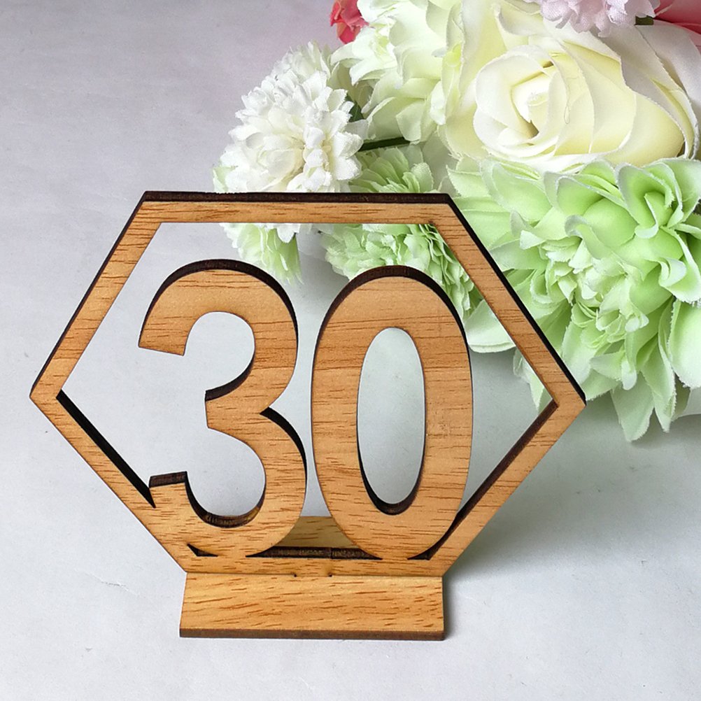 Amosfun 20pcs Wooden Wedding Table Numbers - Elegant Rustic Table Number Decor for Wedding Reception, Bridal Shower, Anniversary Party - Perfect for Centerpieces and Table Setting Decorations