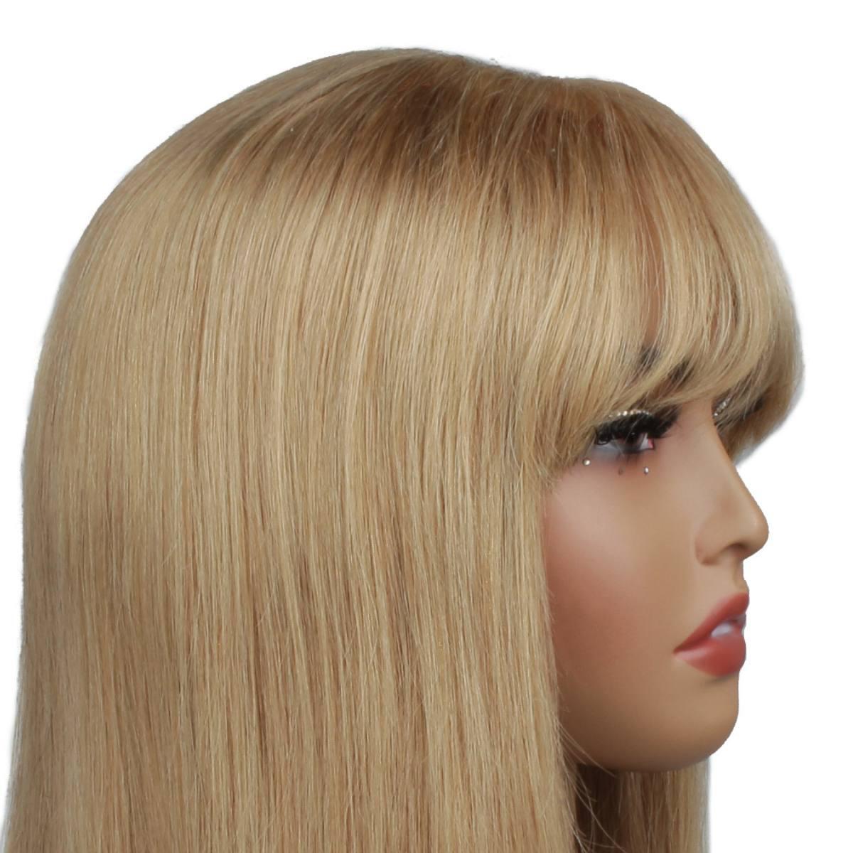 Honey Blonde Straight 100% Human Hair Capless Bang Bob Wig - Natural Look for Daily Wear & Cosplay