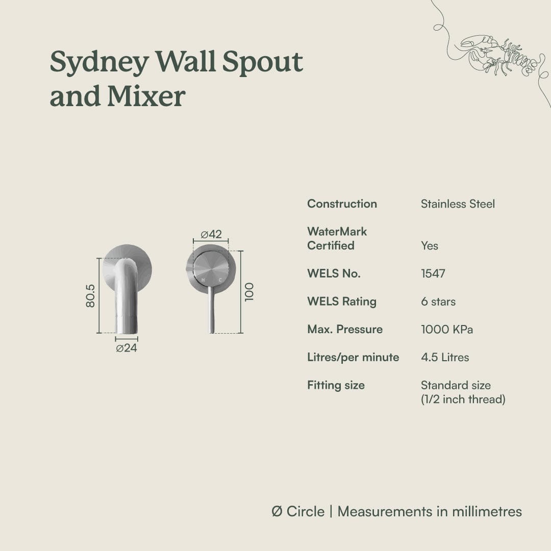 Sydney Wall Spout with Wall Mixer in Warm Brushed Nickel Finish - Perfect for Modern Bathroom & Kitchen Faucet Upgrades