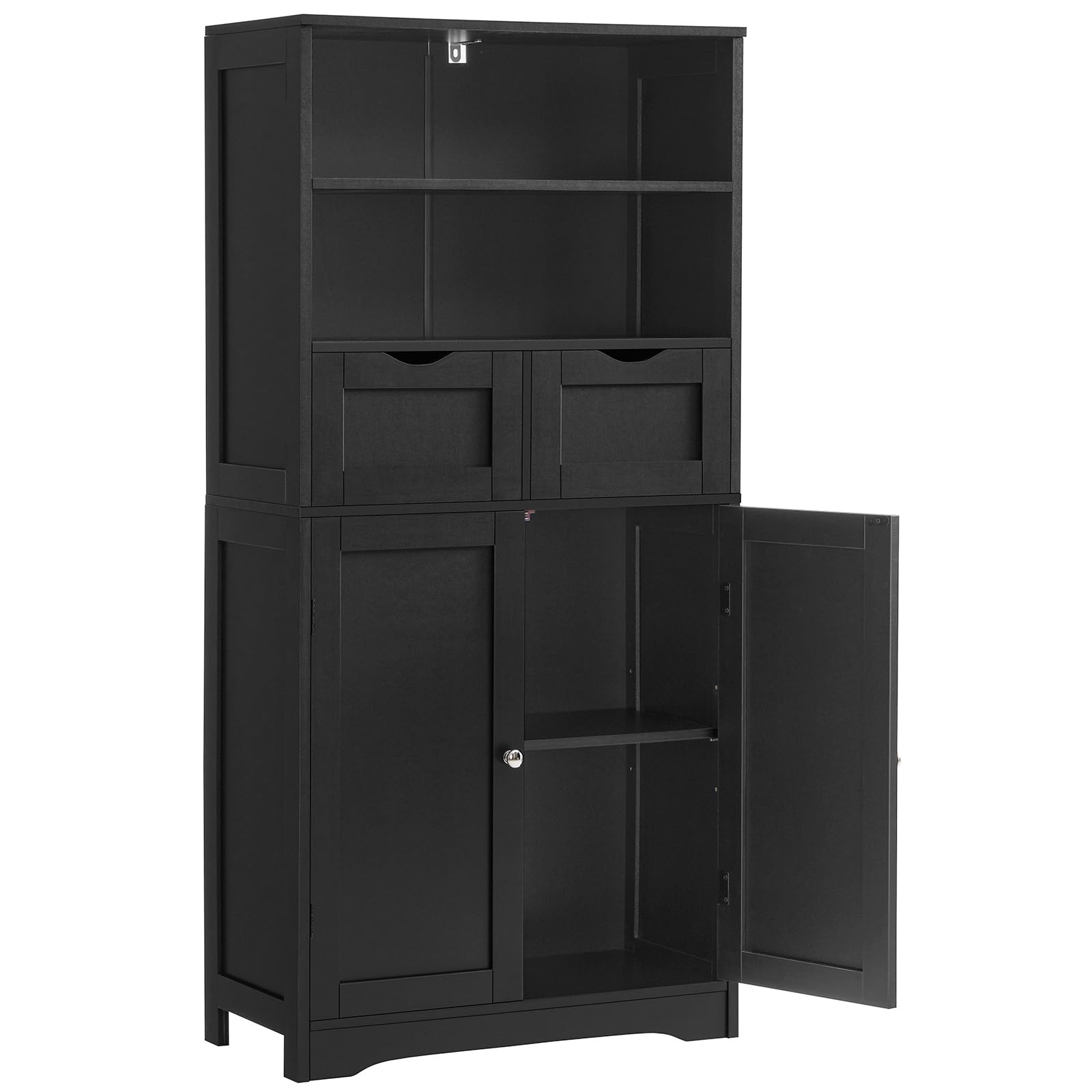 Iwell Tall Storage Cabinet with 2 Drawers & Adjustable Shelves - Black Bathroom Cabinet for Living Room, Dining Room, Entryway - Perfect for Organizing Towels, Linens & Home Essentials