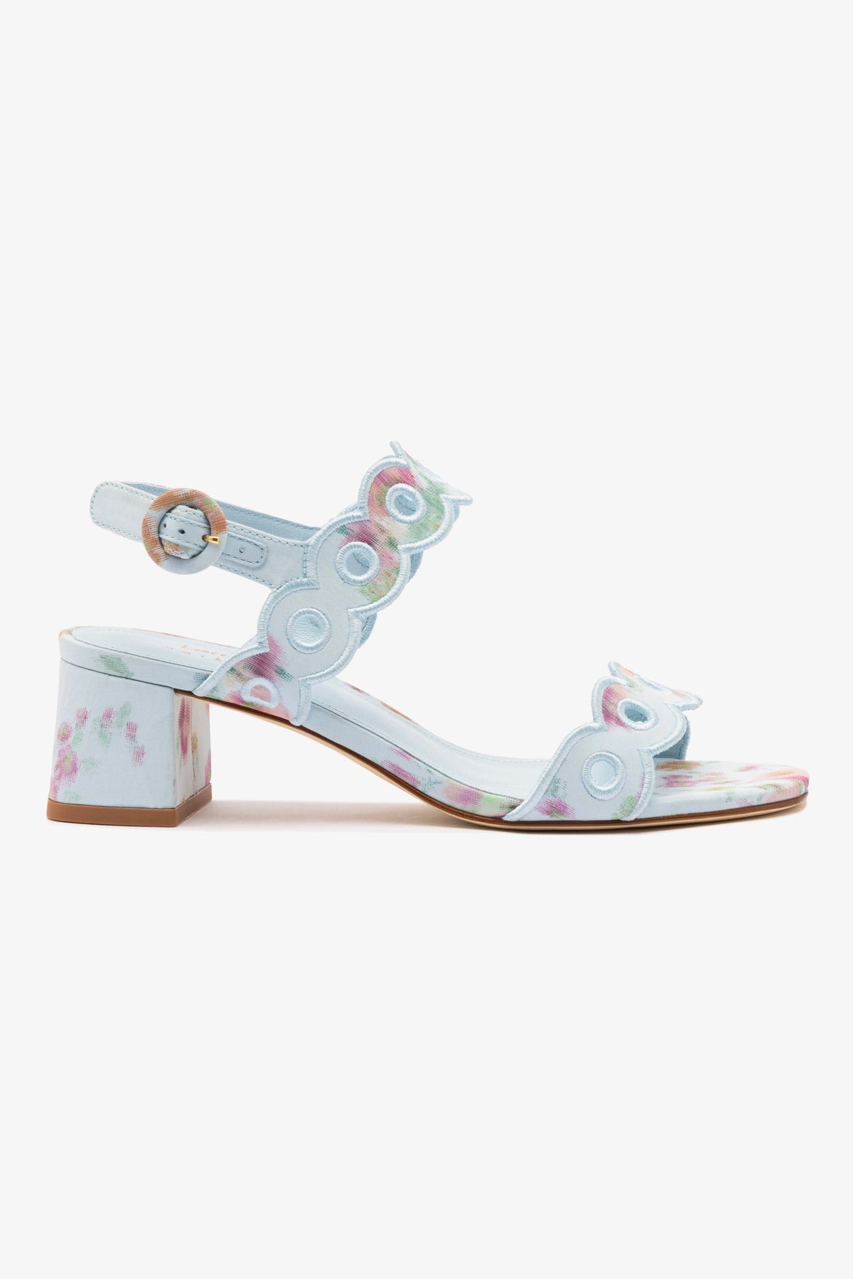 Larroudé x Markarian Florence Embroidered Apple Blue Floral Ikat Heels - Elegant Women's Dress Shoes for Weddings & Special Occasions
