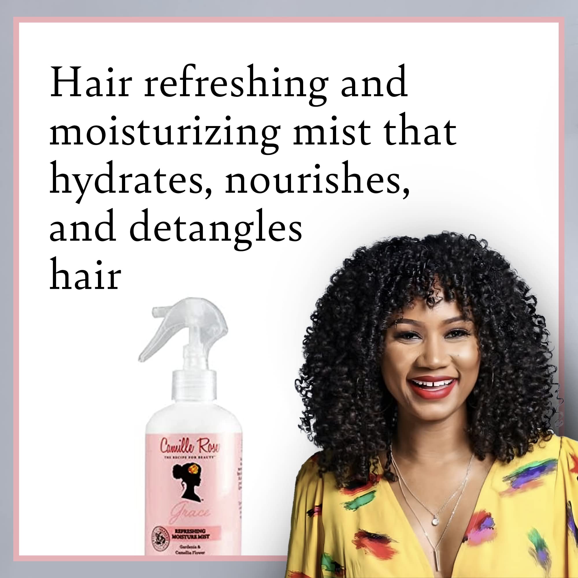 Camille Rose Grace Refreshing Moisture Mist - 8 oz Hydrating Hair Spray for Dry, Curly & Natural Hair | Perfect for Daily Hydration, Post-Workout Refresh & Travel