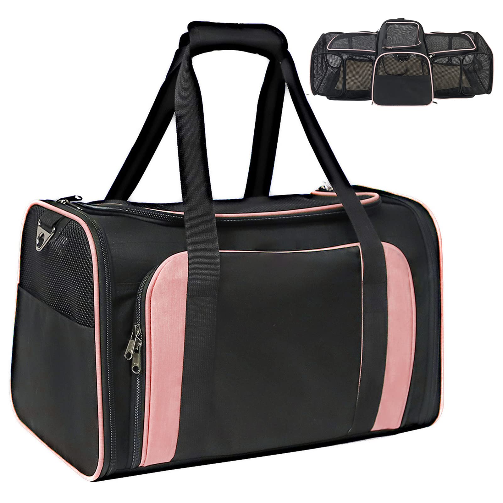 Expandable Airline Approved Pet Carrier - Soft-Sided Collapsible Dog & Cat Travel Bag with Washable Pads & Shoulder Strap | Perfect for Small Animals, Puppies & Cats - Ideal for Air Travel, Vet Visits & Road Trips