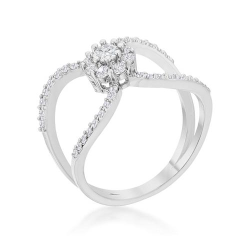 0.4ct CZ Rhodium Plated Floral Wrap Ring for Women - Elegant Jewelry Gift for Wedding, Anniversary, Valentine's Day - Perfect for Bridal, Party & Special Occasions