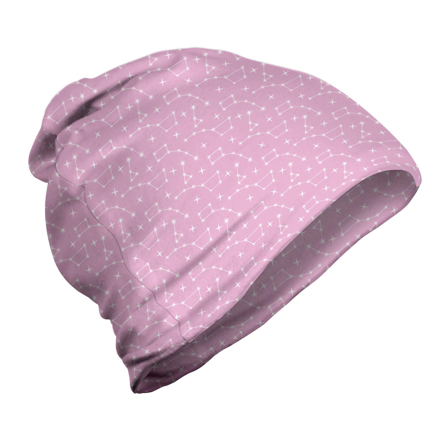 Ambesonne Unisex Winter Beanie - Pink Constellation Design for Men & Women - Warm Knit Hat for Hiking, Camping & Outdoor Activities