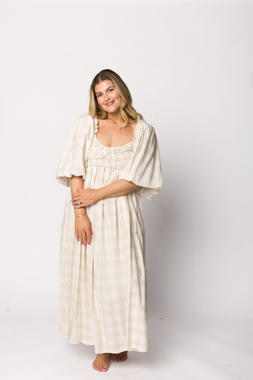 Harlow Maxi Dress in Natural Plaid - Bump Friendly Maternity Dress (Sizes S-3XL) for Pregnancy, Nursing & Everyday Comfort