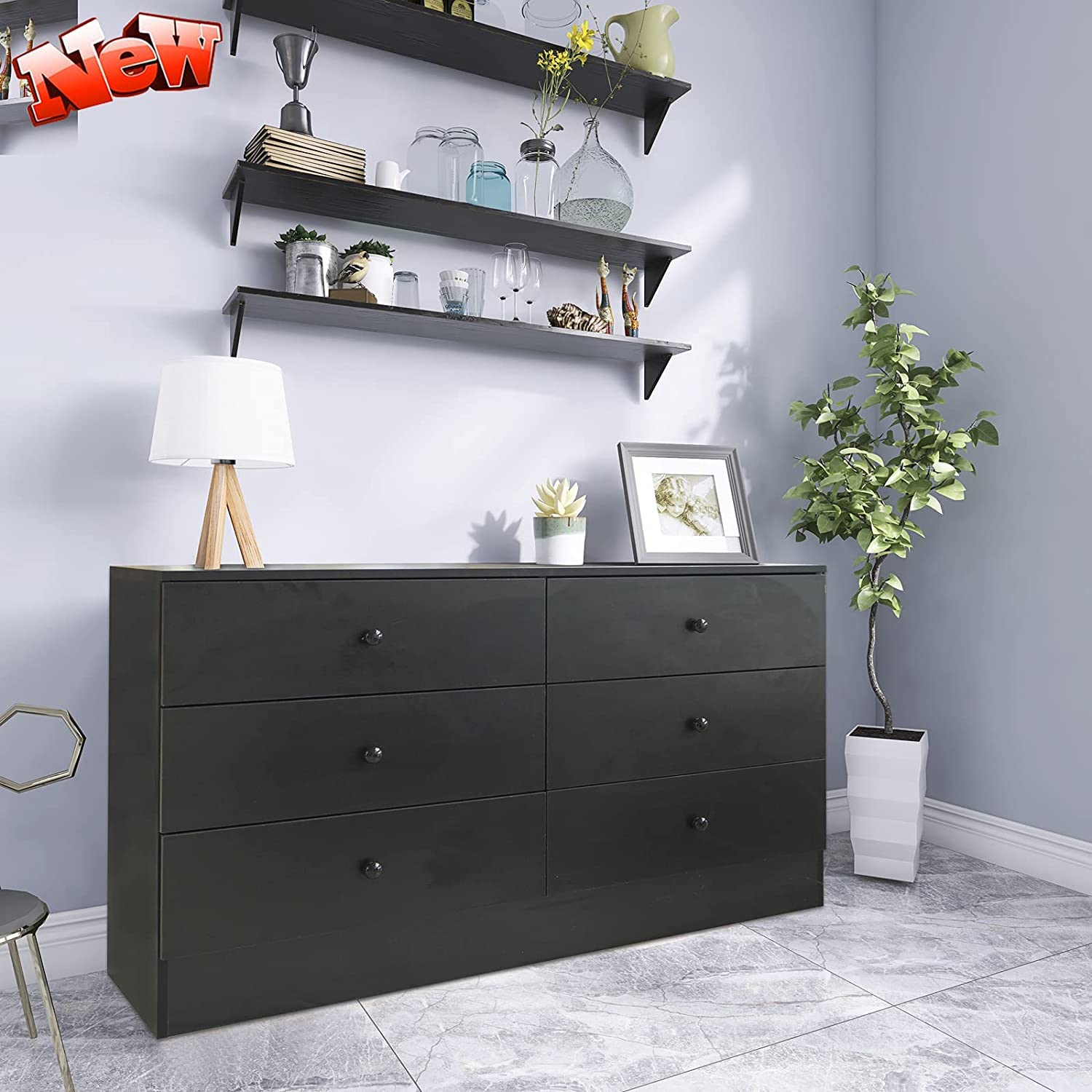 Teeker 6-Drawer Dresser - Modern Wood Storage Cabinet with 6 Drawers for Bedroom, Living Room & Hallway - Sturdy Chest of Drawers in White or Black - Perfect for Organizing Clothes, Linens & Home Decor