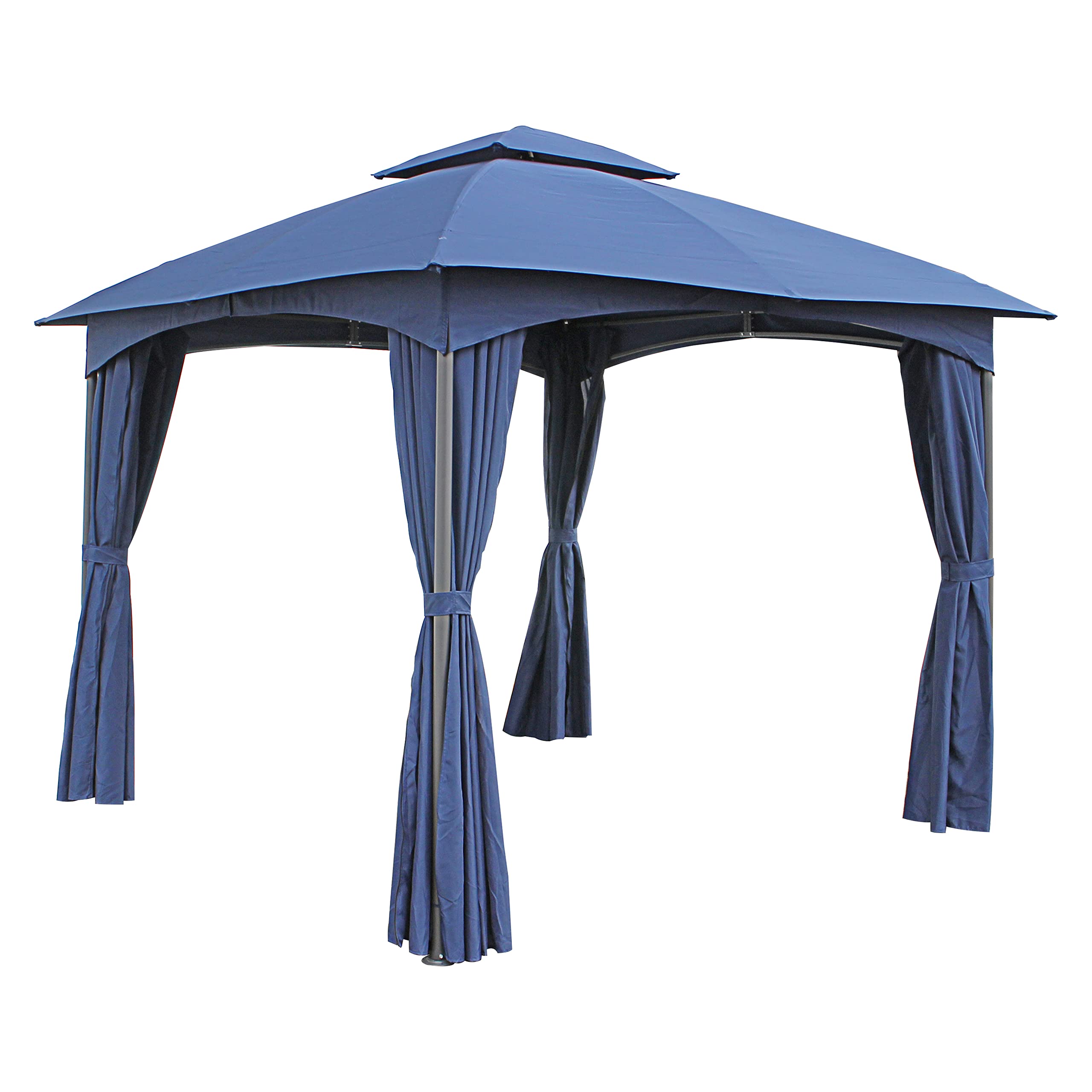 10-Foot Steel Dome-Top Gazebo with Curtains - Navy Blue Outdoor Patio Canopy for Backyard, Garden, and Poolside Relaxation