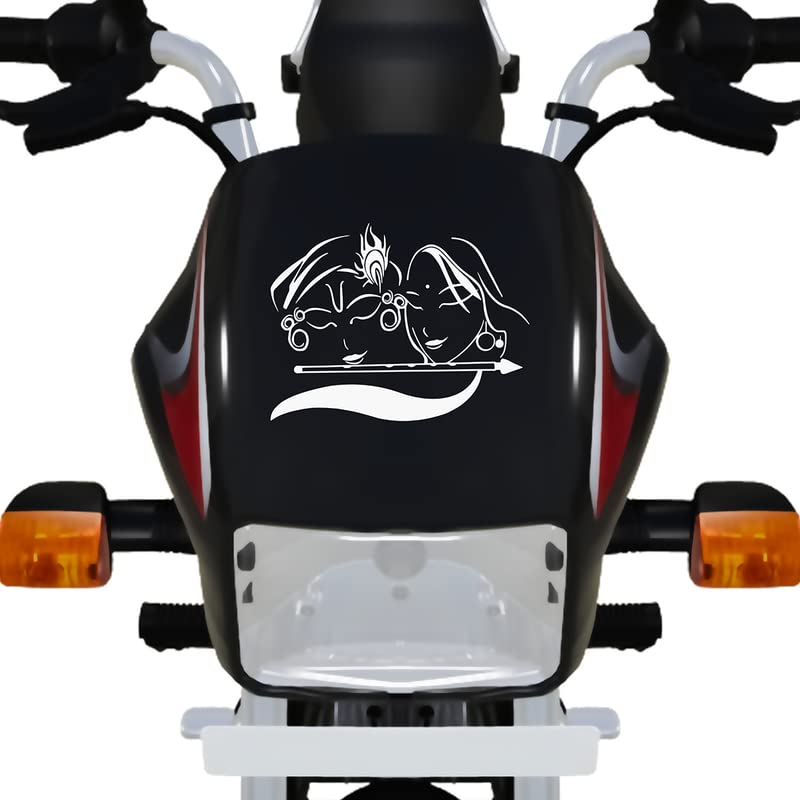 Radhe Krishna Bike Sticker for Motorcycles & Scooters - 6x6 Inch White Vinyl Decal - Waterproof & Durable - Perfect for Racing Bikes, Sports Bikes, and Scooters - Enhance Your Ride with Spiritual Design