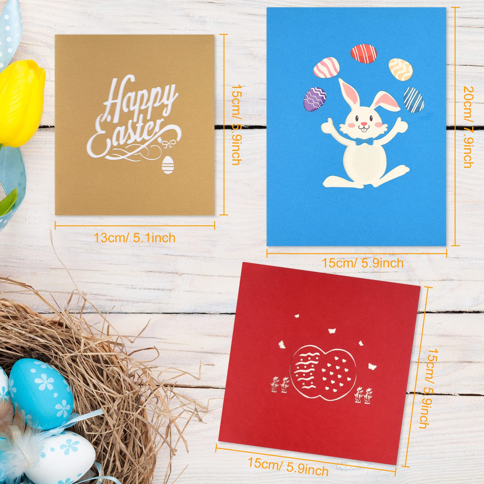 ELECLAND 4-Piece 3D Easter Pop Up Greeting Cards Set - Bunny, Eggs & Flower Basket Design for Kids, Friends & Family | Perfect for Easter Celebrations, Gift Giving & Holiday Decorations