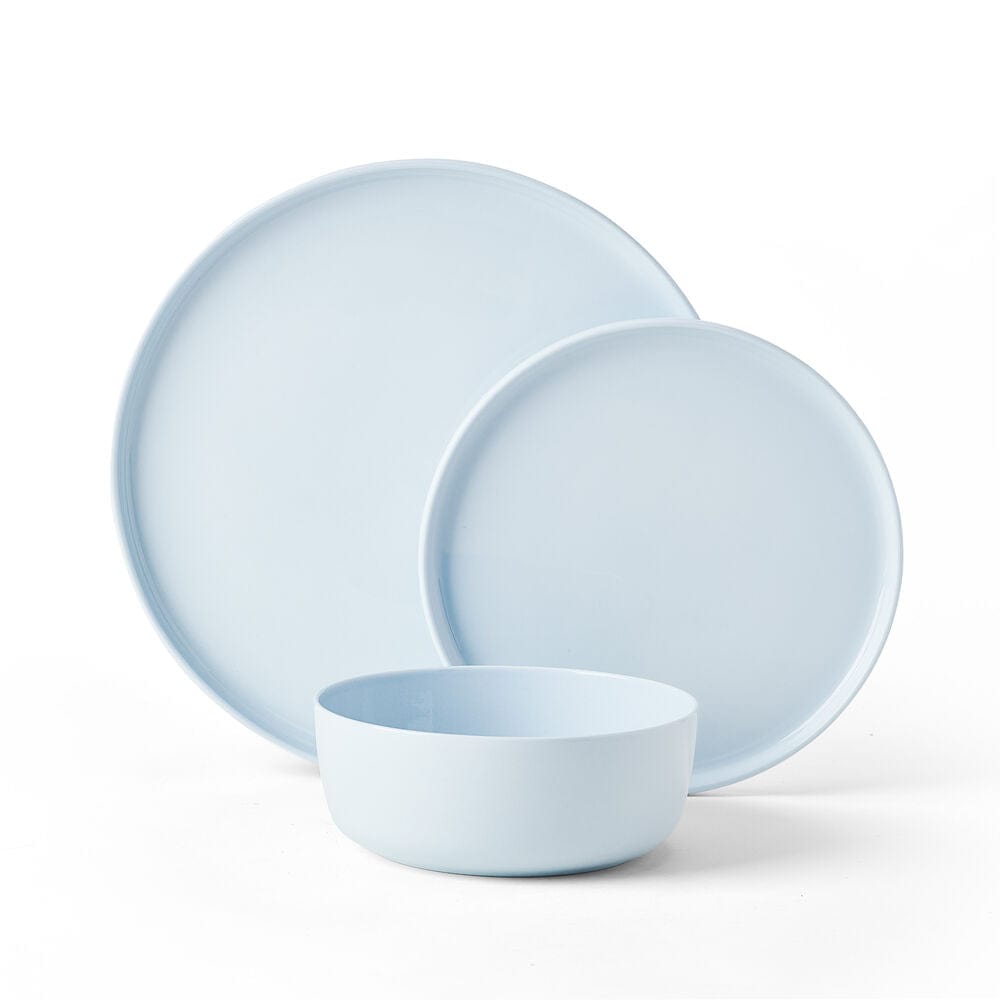 Premium 12-Piece Misty Blue Dinnerware Set - Service for 4, Elegant Porcelain Plates, Bowls & Mugs - Perfect for Family Dinners, Entertaining Guests & Holiday Gatherings