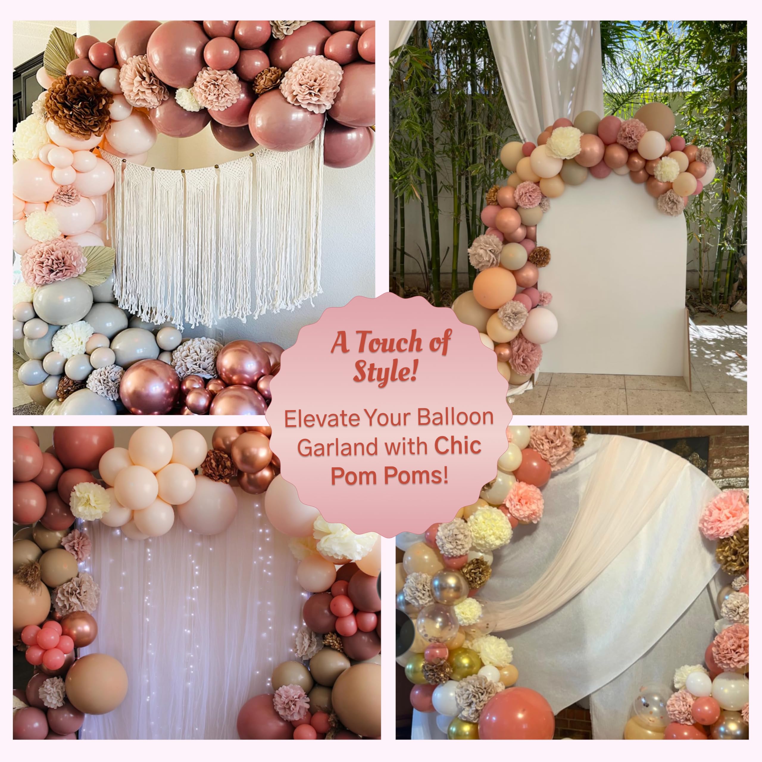 Vidal Crafts 20-Piece Tissue Paper Pom Poms Kit - Boho Party Decorations for Birthday, Wedding, Baby Shower, Bridal Shower & Bachelorette (6