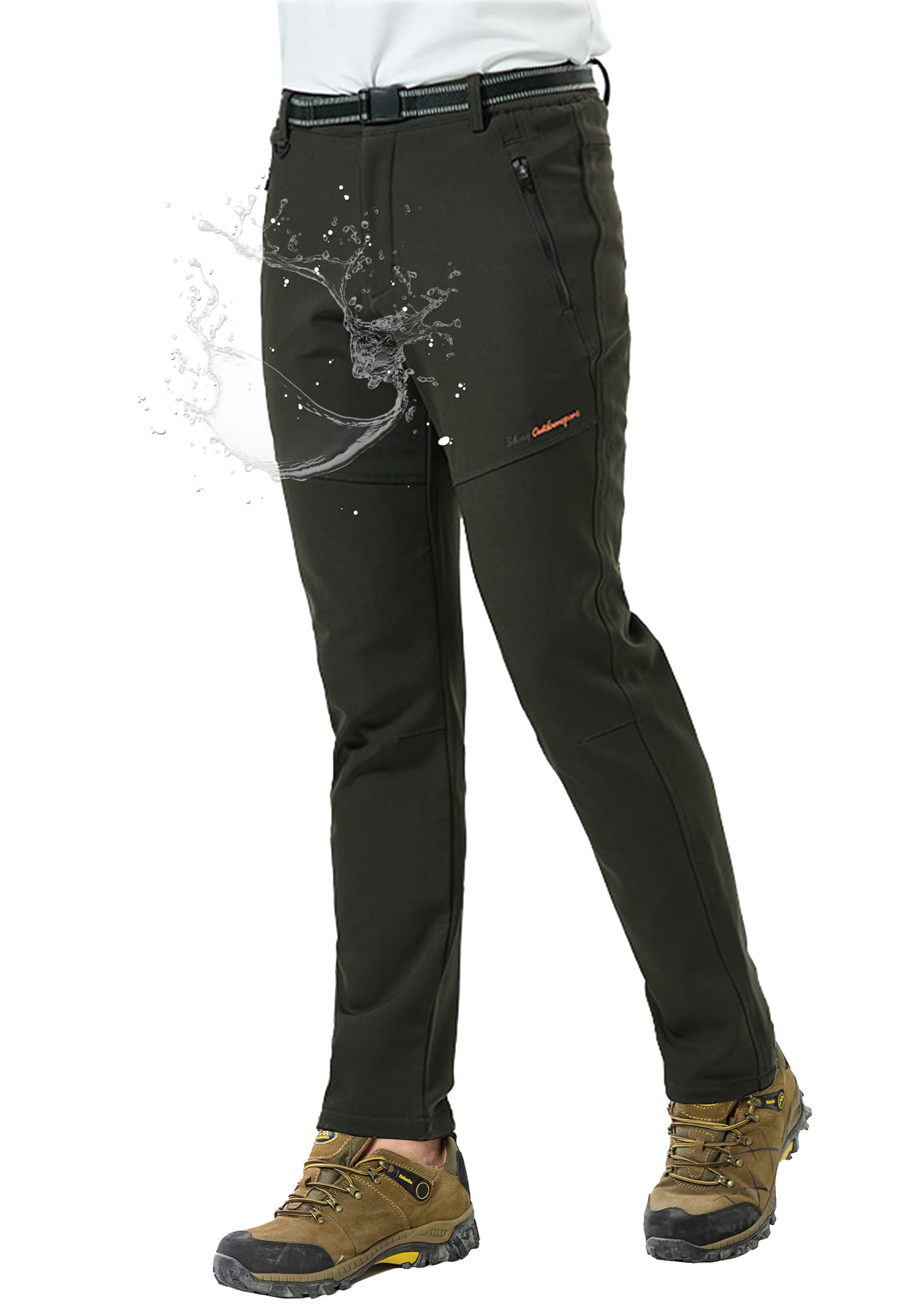 FOREVJHMM Men's Hiking Pants - Waterproof Softshell Winter Pants for Outdoor Activities, Skiing & Snow Sports with Fleece Lining & Zipper Pockets | Perfect for Camping, Trekking & Cold Weather Adventures