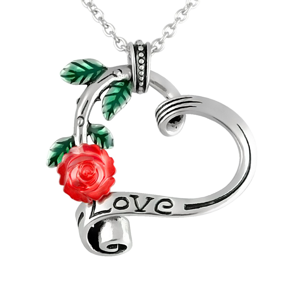 Controse Rose Garden Heart Necklace - Stainless Steel Pendant with Mother of Pearl Flower & Epoxy Detailing - Romantic Jewelry Gift for Women - Perfect for Valentine's Day, Anniversary & Date Night
