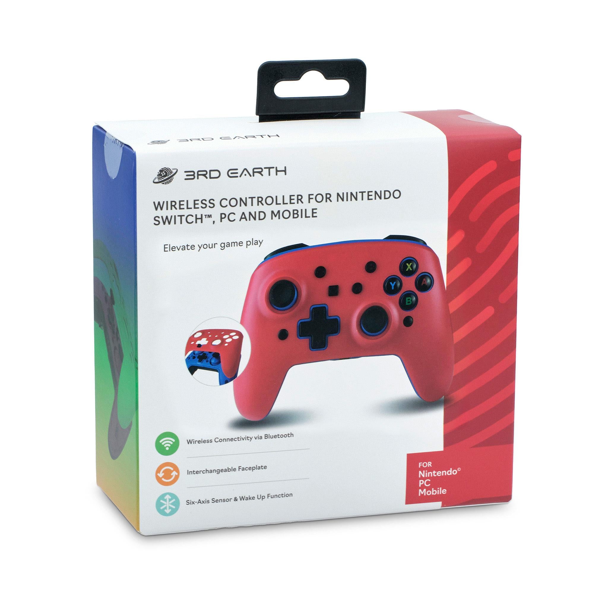 3rd Earth Wireless Switch Controller with Interchangeable Face Plates (Blue & Red) - Compatible with Nintendo Switch & Switch OLED for Gaming at Home or On-the-Go