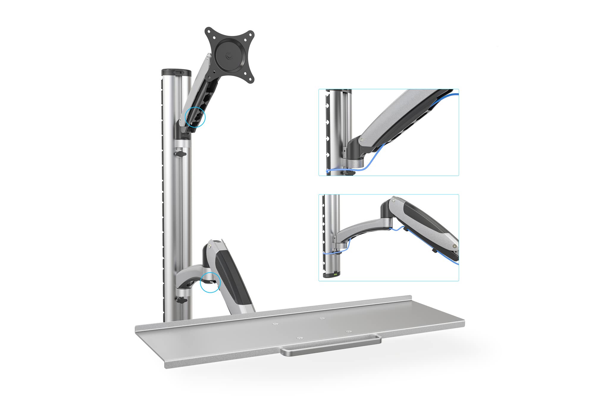 DIGITUS DA-90354 Adjustable Stand/Sit Workstation with Keyboard Shelf & Wall Mount - Dual Gas Spring Monitor Arm for 1 Screen up to 27