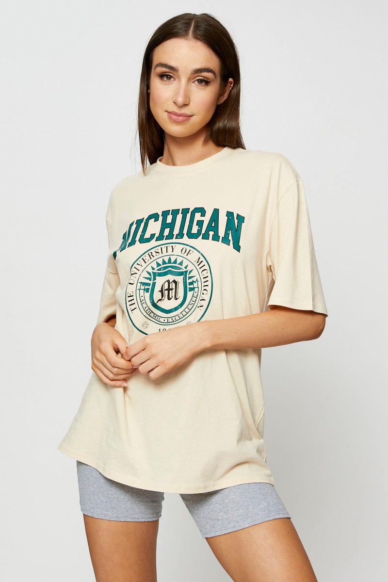 Beige Graphic T-Shirt for Men & Women - Soft Cotton Short Sleeve Tee - Casual Streetwear & Everyday Wear