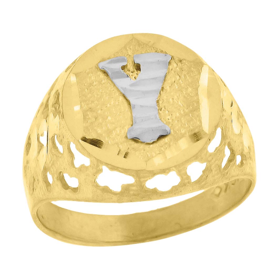 10K Two-Tone Gold Men's Personalized Initial Letter Name Monogram Band Ring - 16x3.20mm Wide, Size 9 - Perfect Gift for Him, Engraved Jewelry for Anniversary, Birthday & Special Occasions