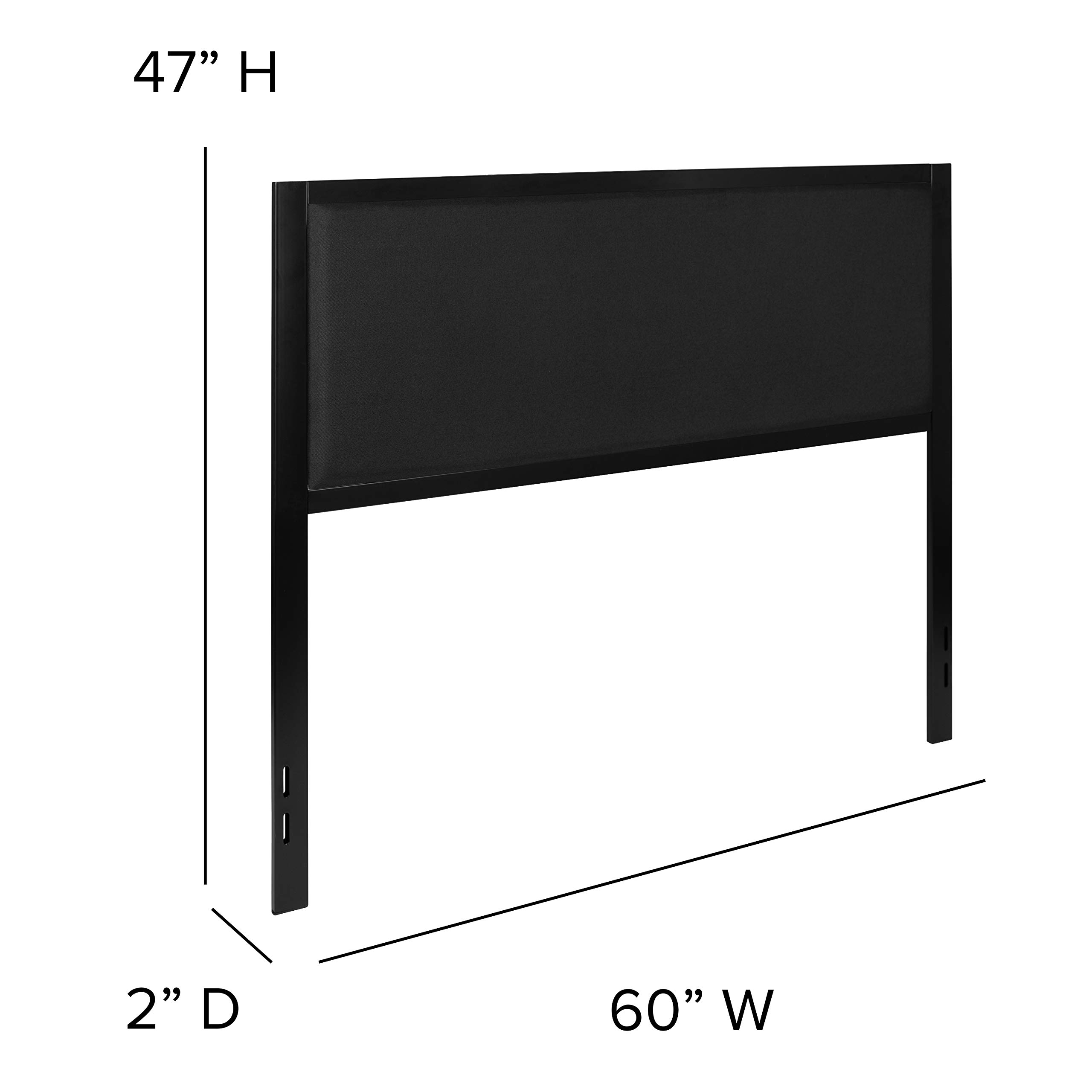 EMMA + OLIVER Queen Size Upholstered Fabric Headboard with Metal Frame - Black Bed Headboard for Master Bedroom, Attaches to Standard Bed Frames - Perfect for Modern & Contemporary Bedroom Decor