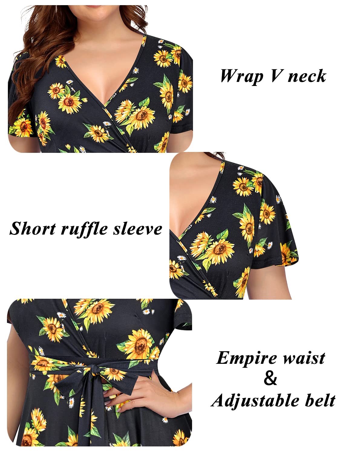 Plus Size Wrap Dress for Women - Elegant Empire Waist Midi Cocktail Dress for Wedding Guest & Semi-Formal Occasions | Flattering Pinup Fashion for Curvy Figures