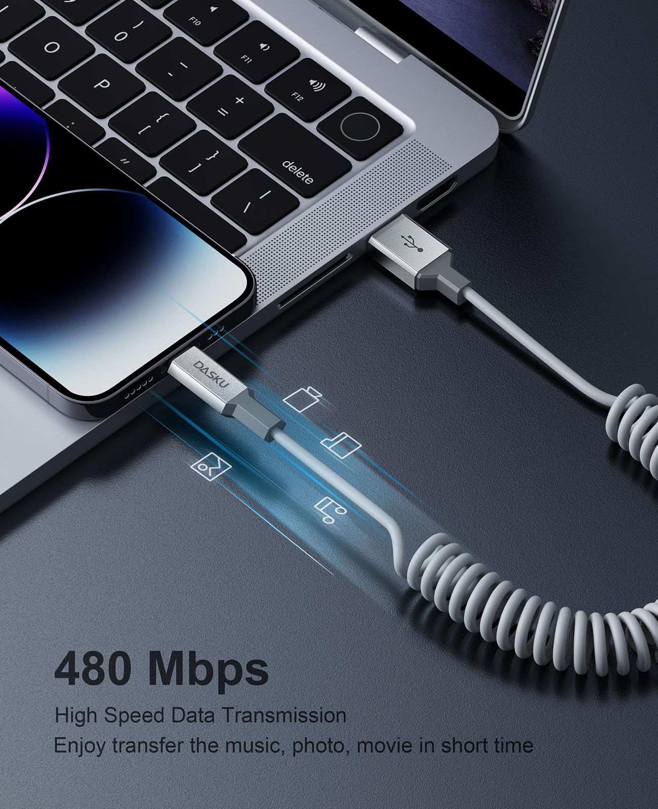 2 Pack Apple MFi Certified Lightning Cable for Car - 3FT Coiled iPhone Charger Cord, USB to Lightning Cable Compatible with iPhone 14/13/12/11 Pro Max/XS MAX/XR/8/7/Plus/SE - Perfect for CarPlay & On-the-Go Charging (Grey)
